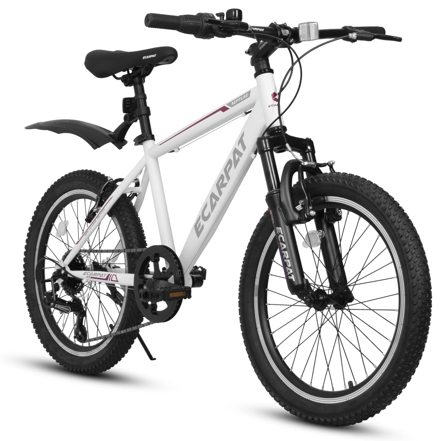 POVANLI Kids Mountain Bike 20 inch for Boys and Girls Shimano 7 Speed Mountain Bicycle with 2.1in All Terrain Tires, Front Suspension, 86% Assembled, for 5-12 Kid Gift(White)