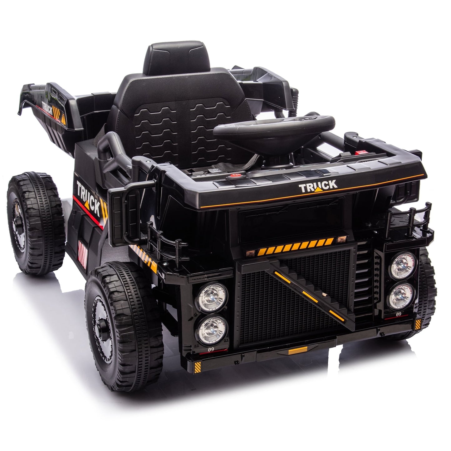 POVANLI 12V Kids Ride on Electric Toy Dump Truck W/Parents Control, Slow Start, Power Display, Electric Dump Bed and Extra Shovel, Speed Adjustment, MP3, Bluetooth, USB for 3-5 Children Gift (Black)