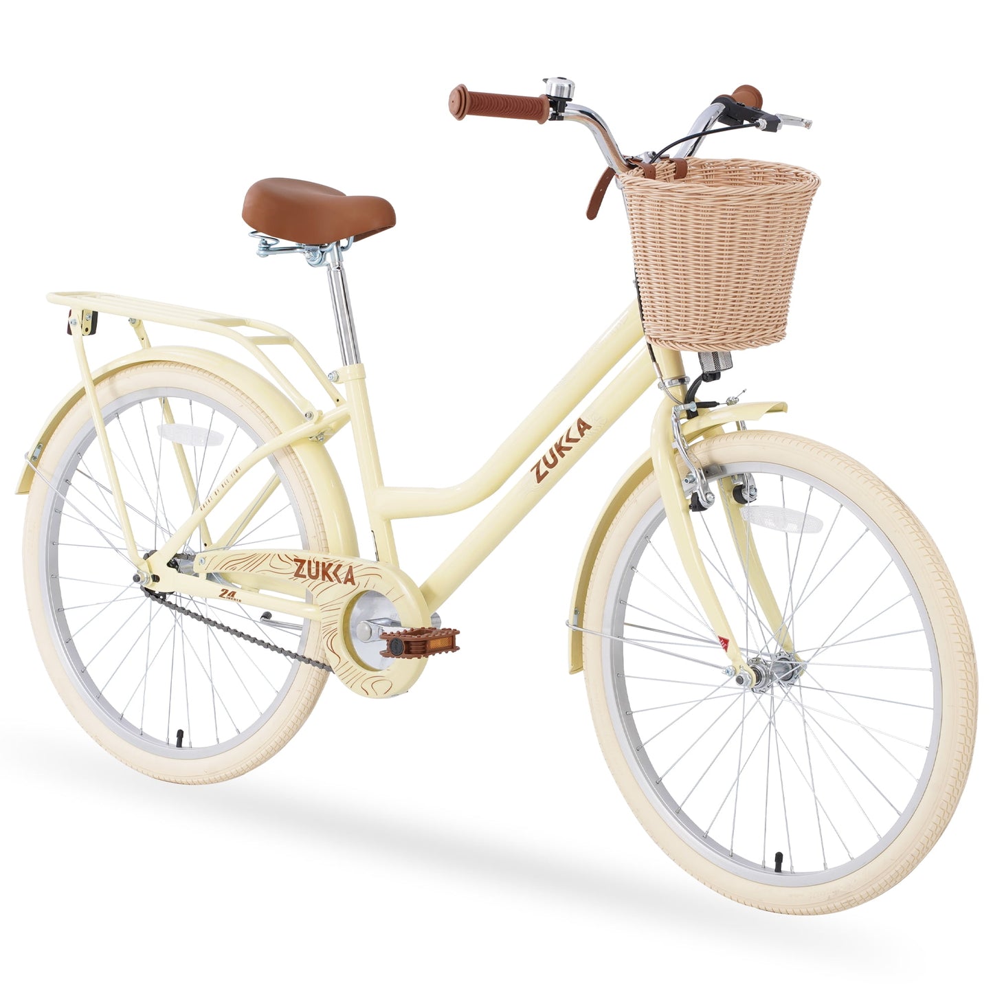 POVANLI 24" Girl Bike for 10+Years Old, Steel Frame Bike,Girls Bike with Basket Yellow
