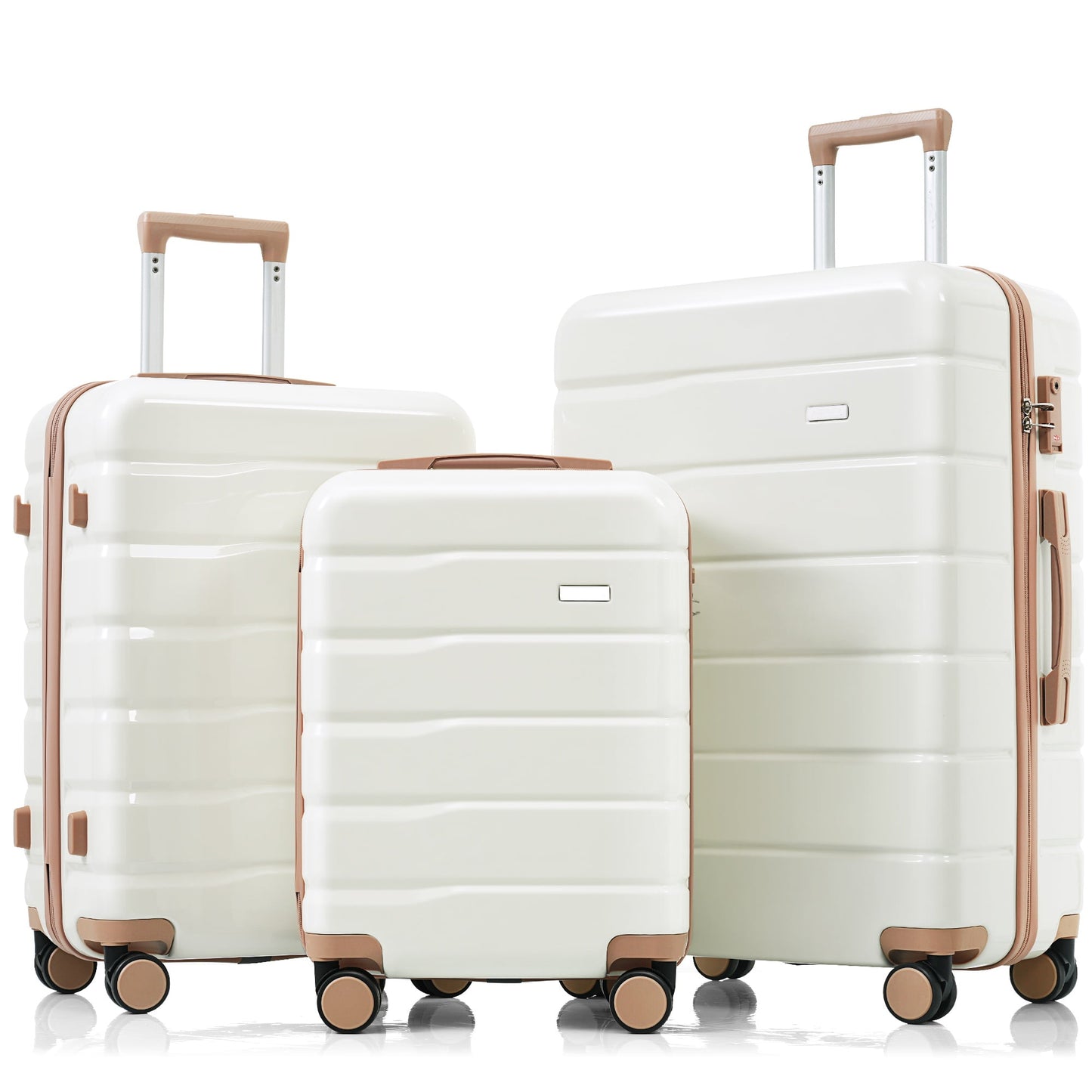 POVANLI 3-Piece ABS Travel Luggage Set,Premium TSA Lock Suitcase Ensemble with 20'', 24'' and 28'' Sizes with 360° Spinner Wheels White+Gold