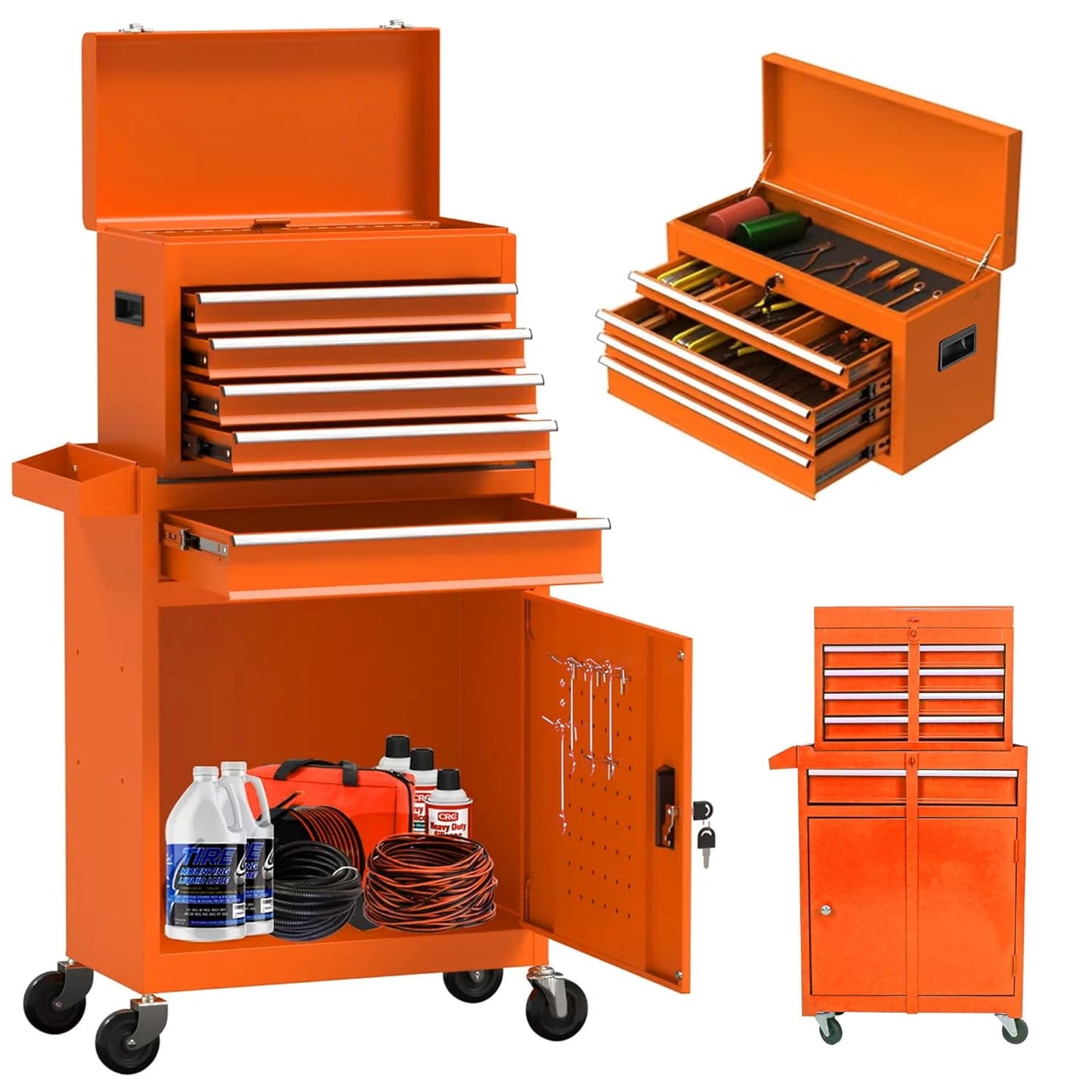 POVANLI Detachable 5-Drawer Rolling Tool Chest with Bottom Cabinet and One Adjustable Shelf/Locking System for Garage Workshop Warehouse Repair Shop