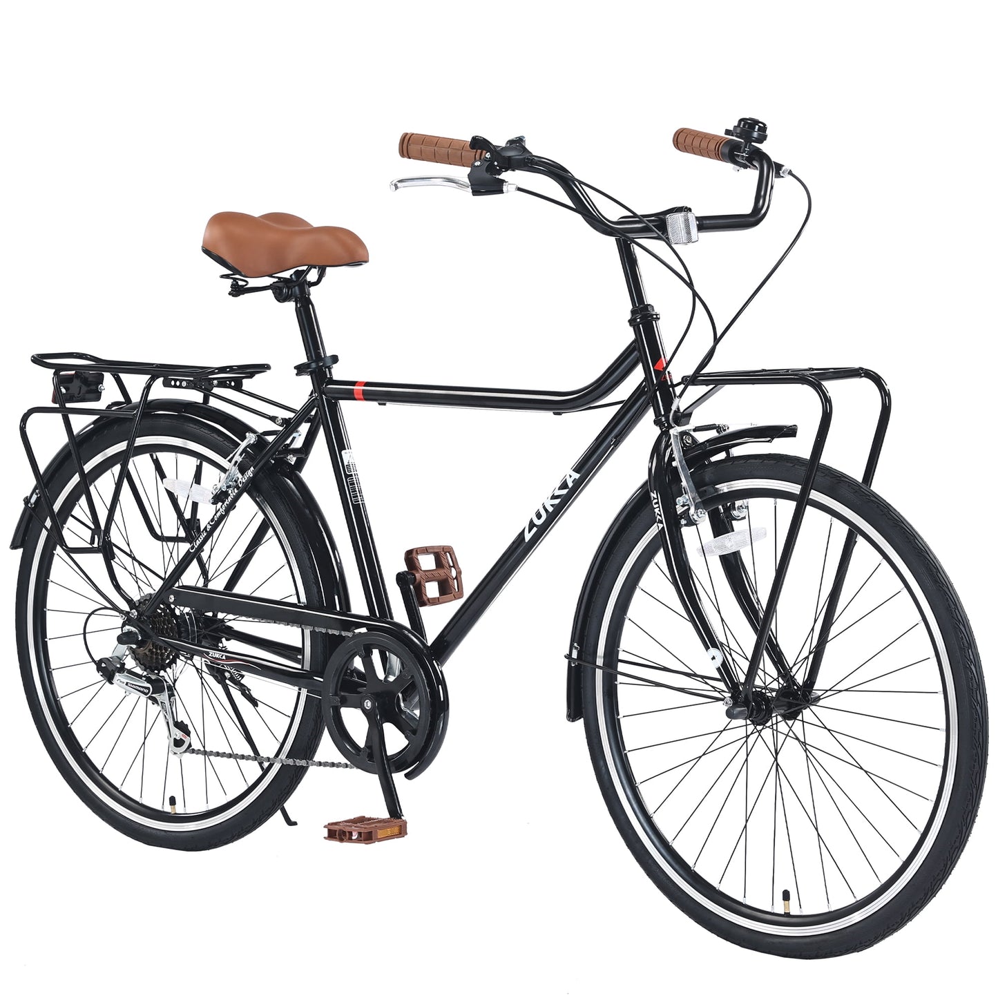 POVANLI 26 Inch Vintage Style Bike 7-speed rear derailleur and 7 speed shifter,Steel Frame comfort bike Retro Commute bicycle for Women and Men, 85% assembled,Gift(Black)