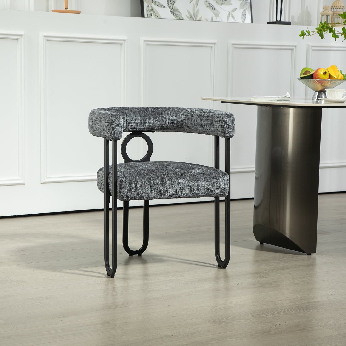 POVANLI Chenille Fabric Upholstered Bar Stools (Set of 1), Modern Bar Chair/Dining Chair/Armchair with Back, Black Metal Frames for Living Room Bar Kitchen Island Restaurant Bistro, Club (Gray)