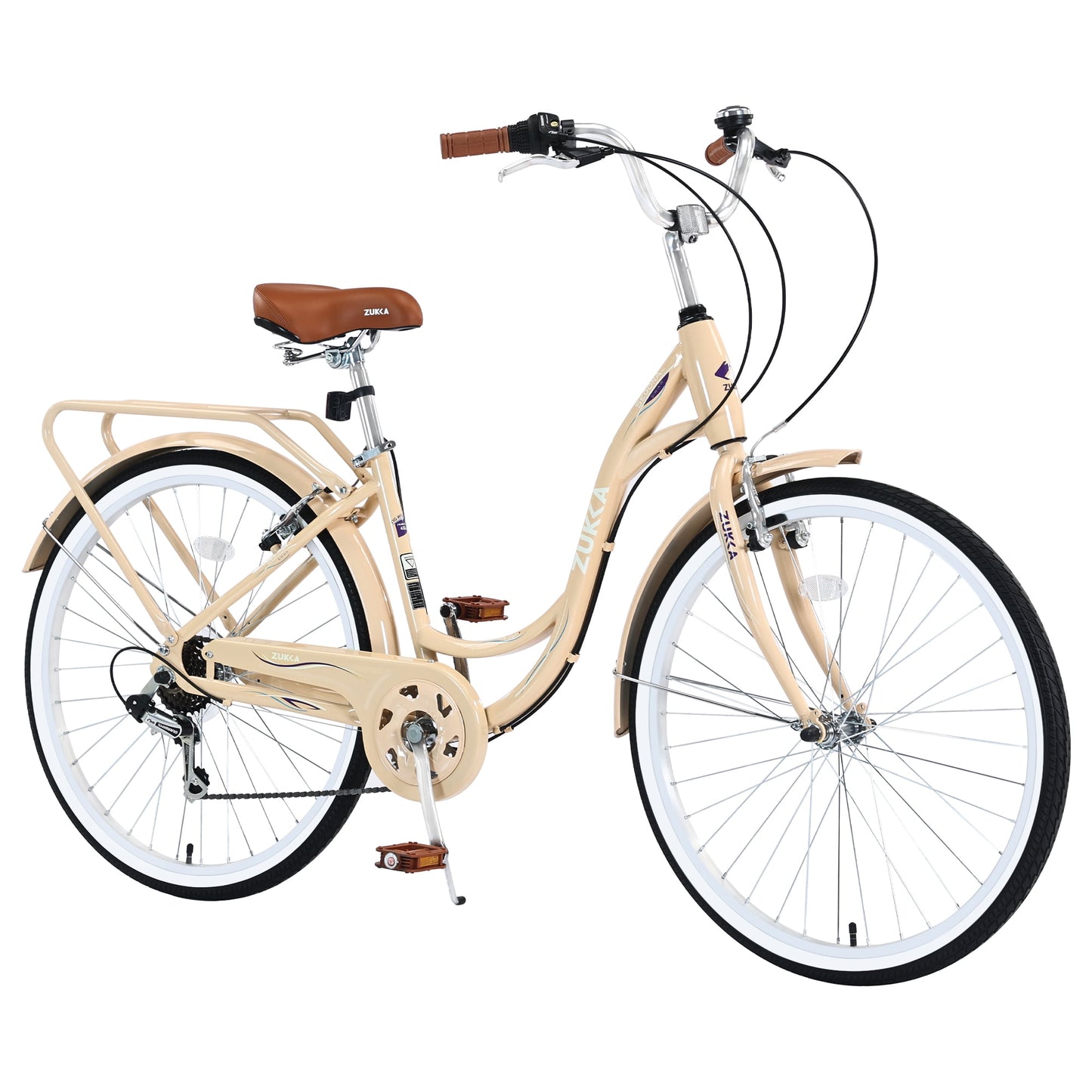 POVANLI 24" Girl Bike with 7 Speed Adjustment,Steel Frame Ladies Bicycle for 10+Years Old Beige