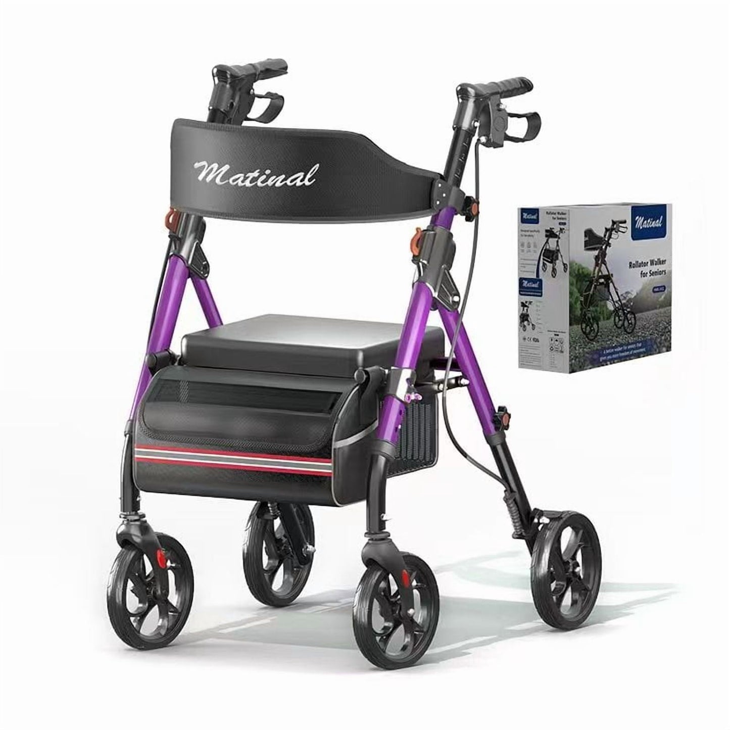 GAKMCIL Lightweight Foldable Rolling Walker, All-Terrain Mobility Walker with 6-Position Adjustable Height, Brake System, Double Storage Space, Backrest, 350lbs Load for Seniors and Adults (Purple)