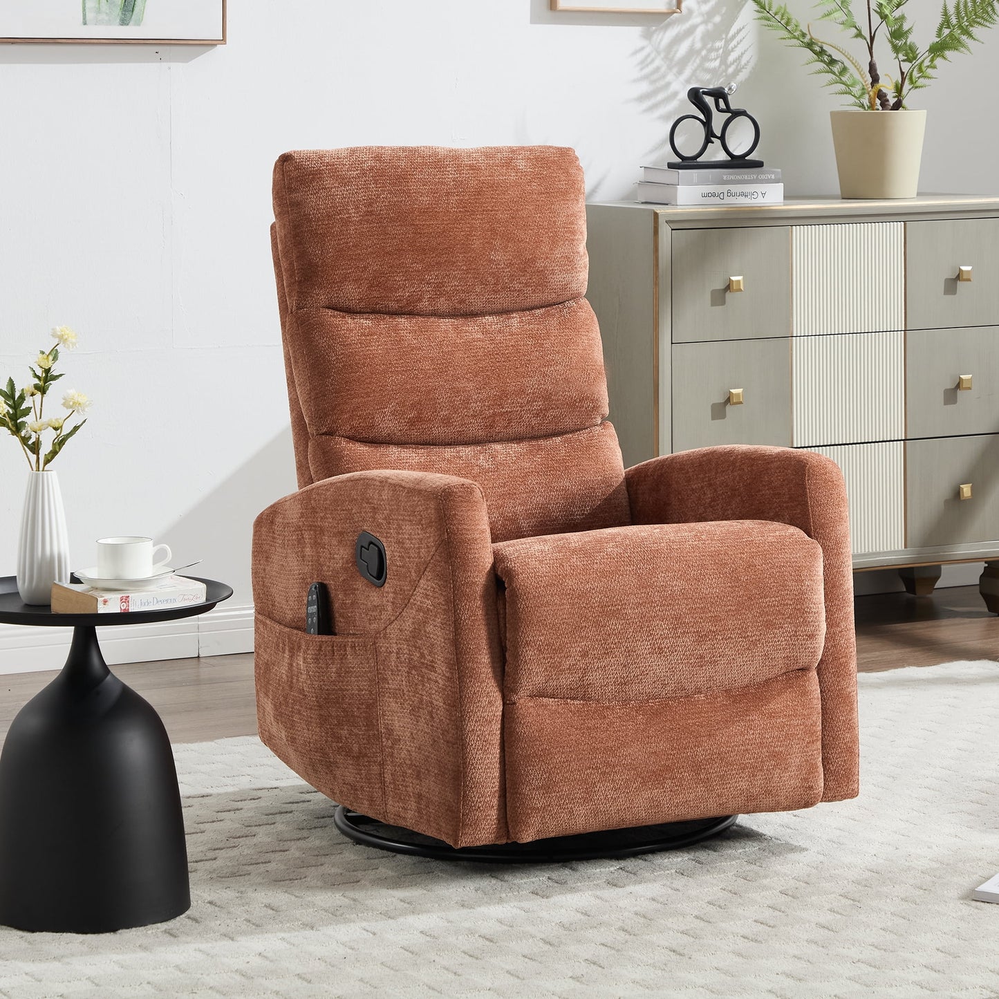 GAKMCIL Manual Recliner Rocking Chair with Massage and Heating, 3 massage modes, 8 vibrating nodes (back, lumbar, thighs, legs), 15/30/60 minute timing function, Max load 400lb, Gift (Orange)