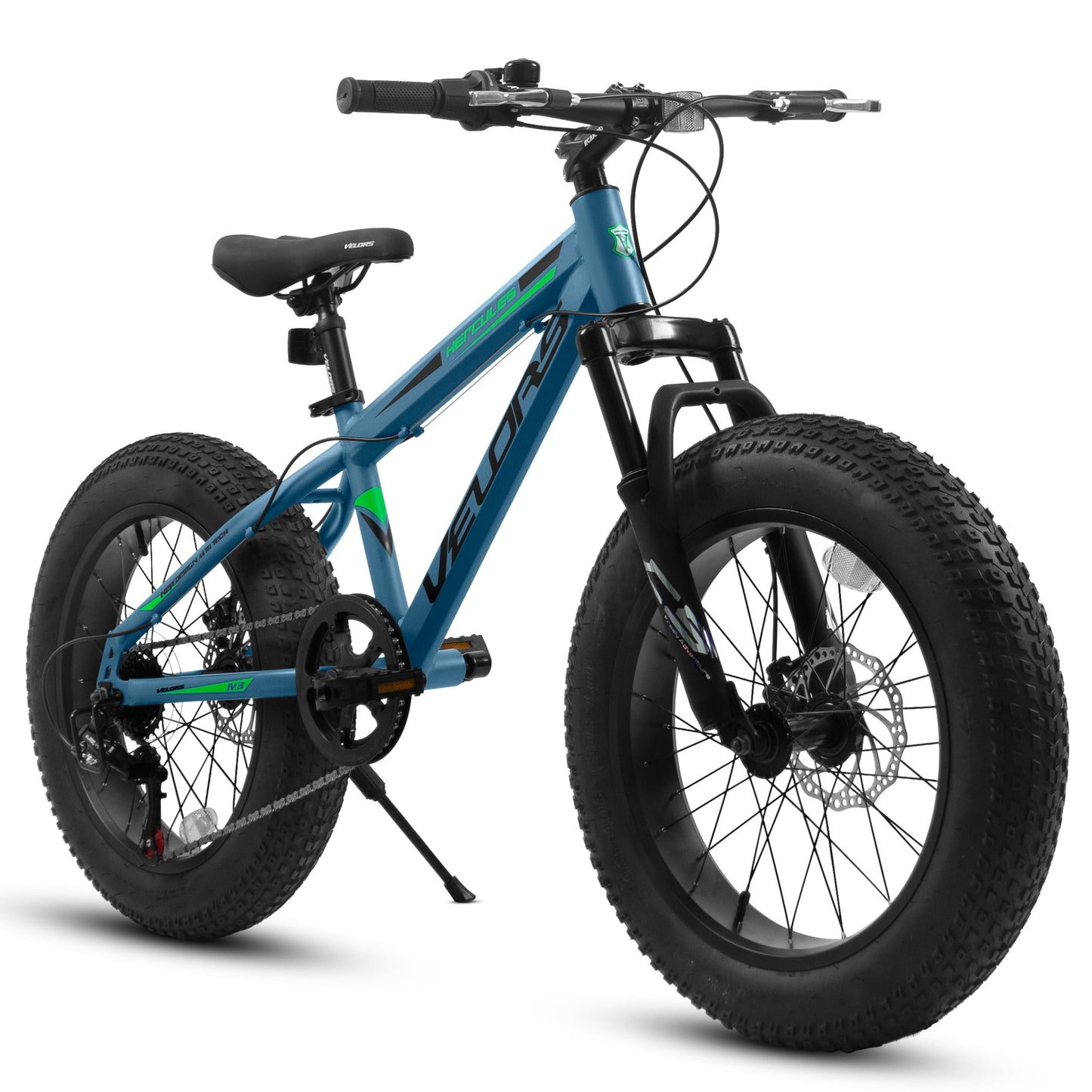 POVANLI 20 Inch Fat Tire Bike 7-Speed Mountain bike for 6-10 yr, Dual Disc Brakes, High Carbon Steel Frame, Front Suspension, Mountain Buggy, Blue (Gift)