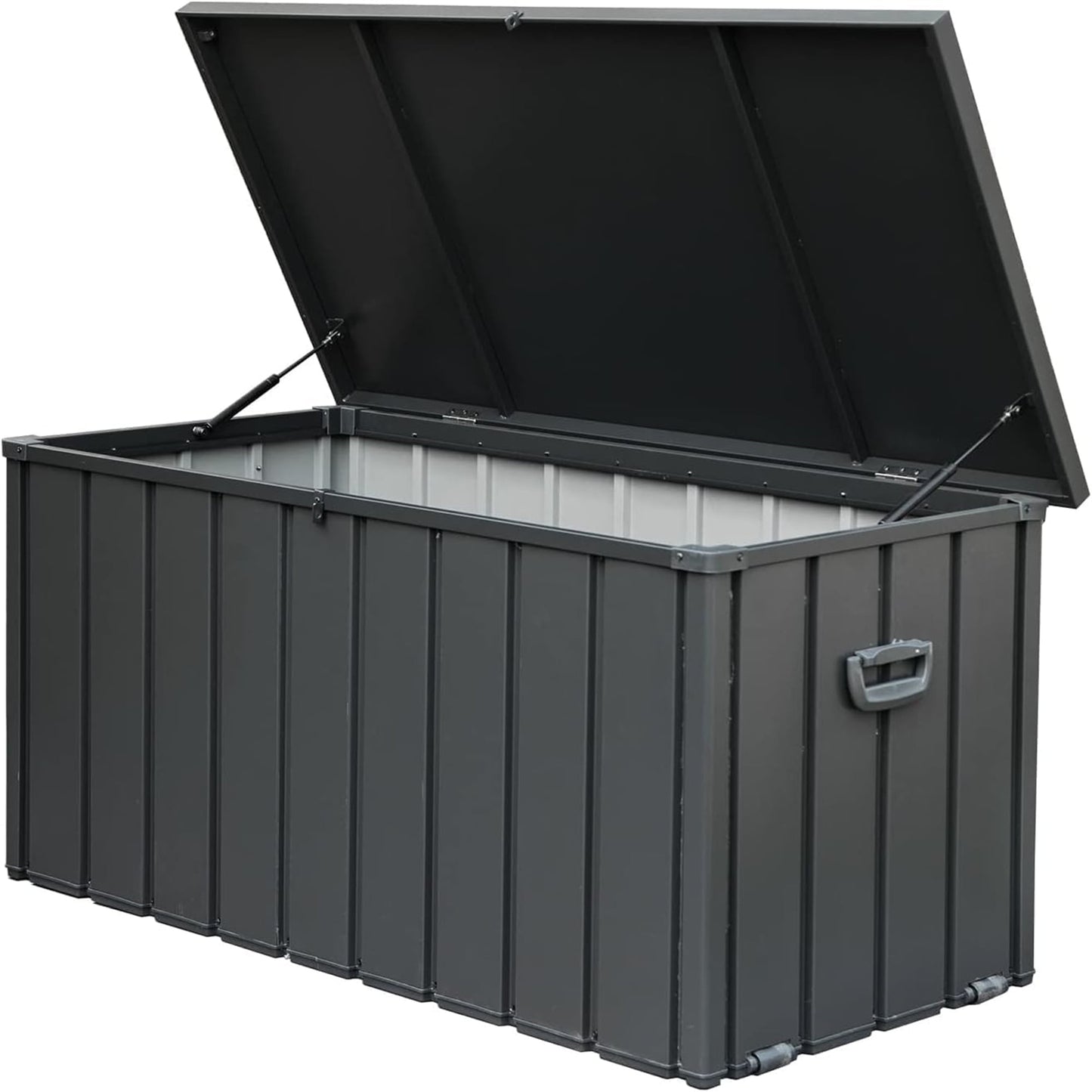 POVANLI 100 Gallon Large Resin Deck Box,Outdoor Garden Waterproof Storage Box, Throw Pillows, Garden Tools and Pool-Supplies, Lockable (Dark Gray)