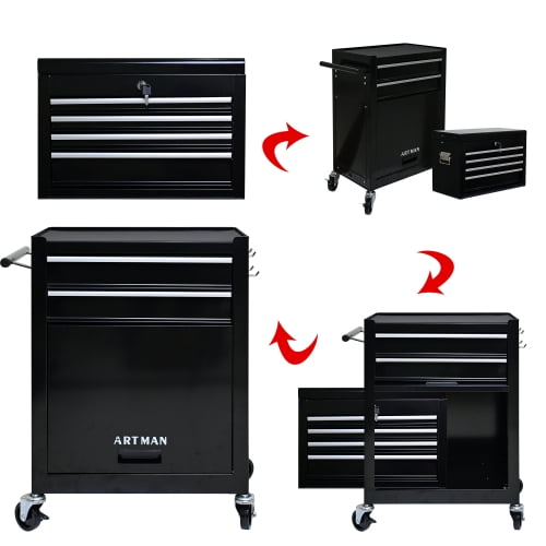 POVANLI 6 Drawer Portable Tool Box With Wheels,20" Tool Chest With Key Locking Tool Boxes/Organizers Black