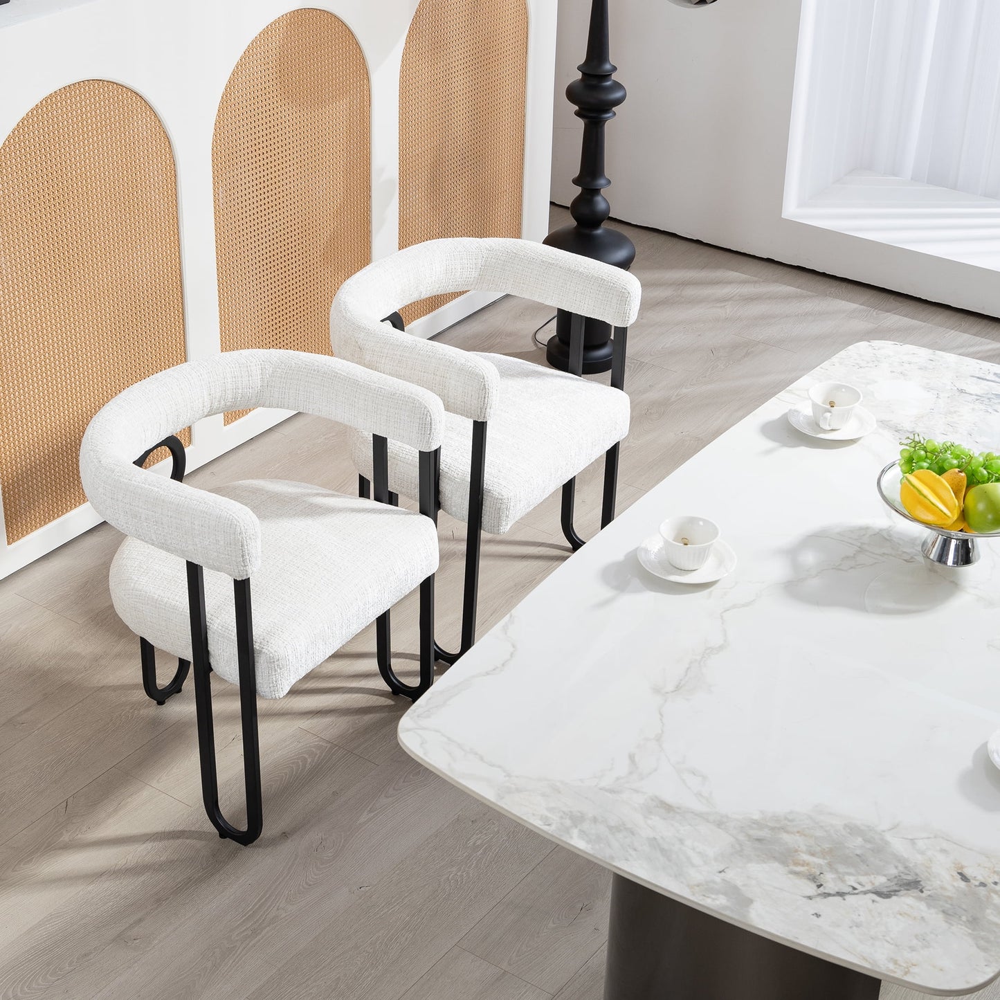 POVANLI Chenille Fabric Upholstered Bar Stools (Set of 2), Modern Bar Chair/Dining Chair/Armchair with Back, Black Metal Frames for Living Room Bar Kitchen Island Restaurant Bistro, Club (Beige)