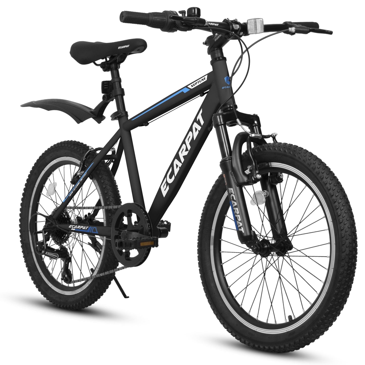 POVANLI Kids Mountain Bike 20 inch for Boys and Girls Shimano 7 Speed Mountain Bicycle with 2.1in All Terrain Tires, Front Suspension, 86% Assembled, for 5-12 Kid Gift(Black)