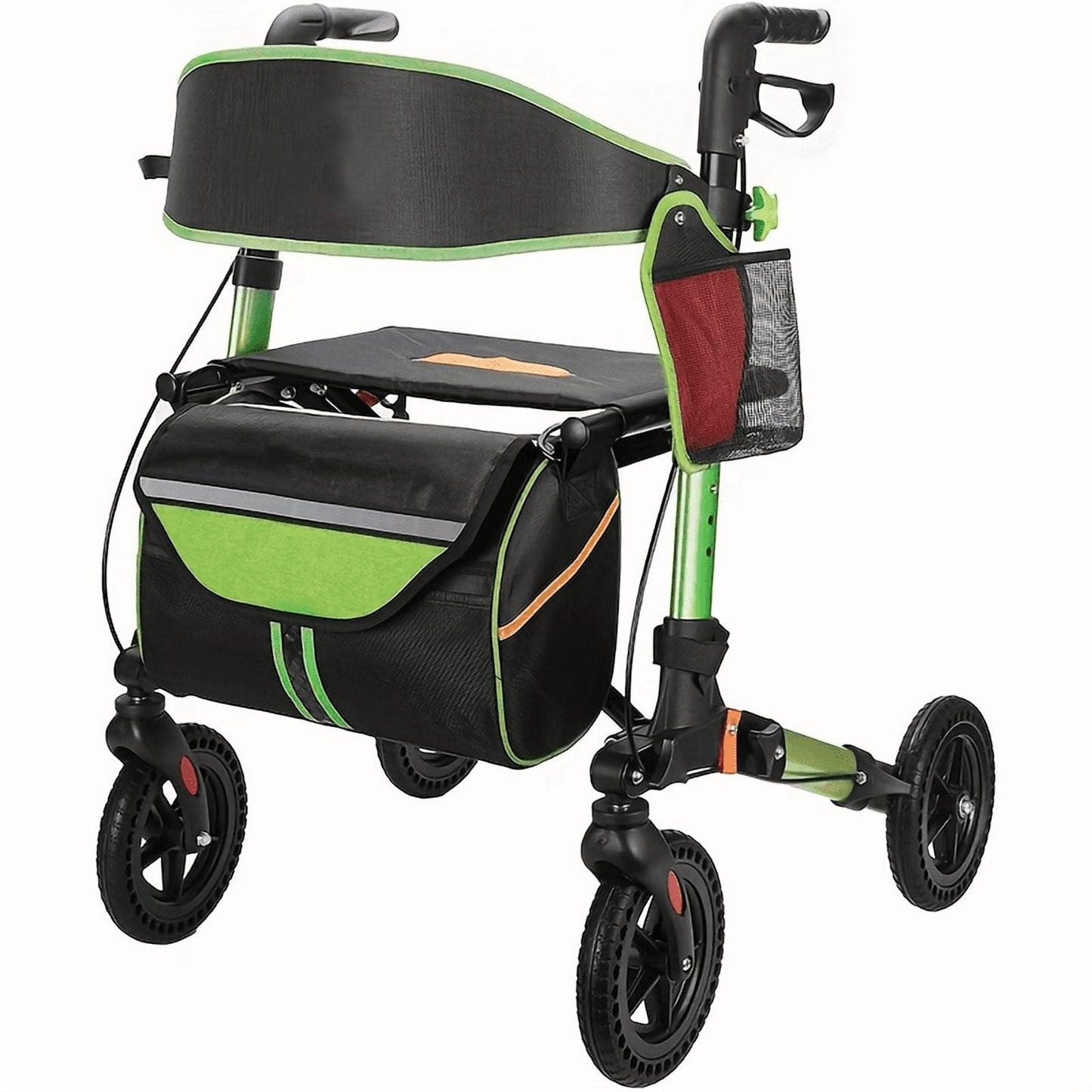GAKMCIL Lightweight Foldable Rolling Walker, All-Terrain Aluminum Mobility Walker with 6-Position Adjustable Height, Dual Brakes, Removable Storage Bag, 300lbs Load for Seniors and Adults (Green)