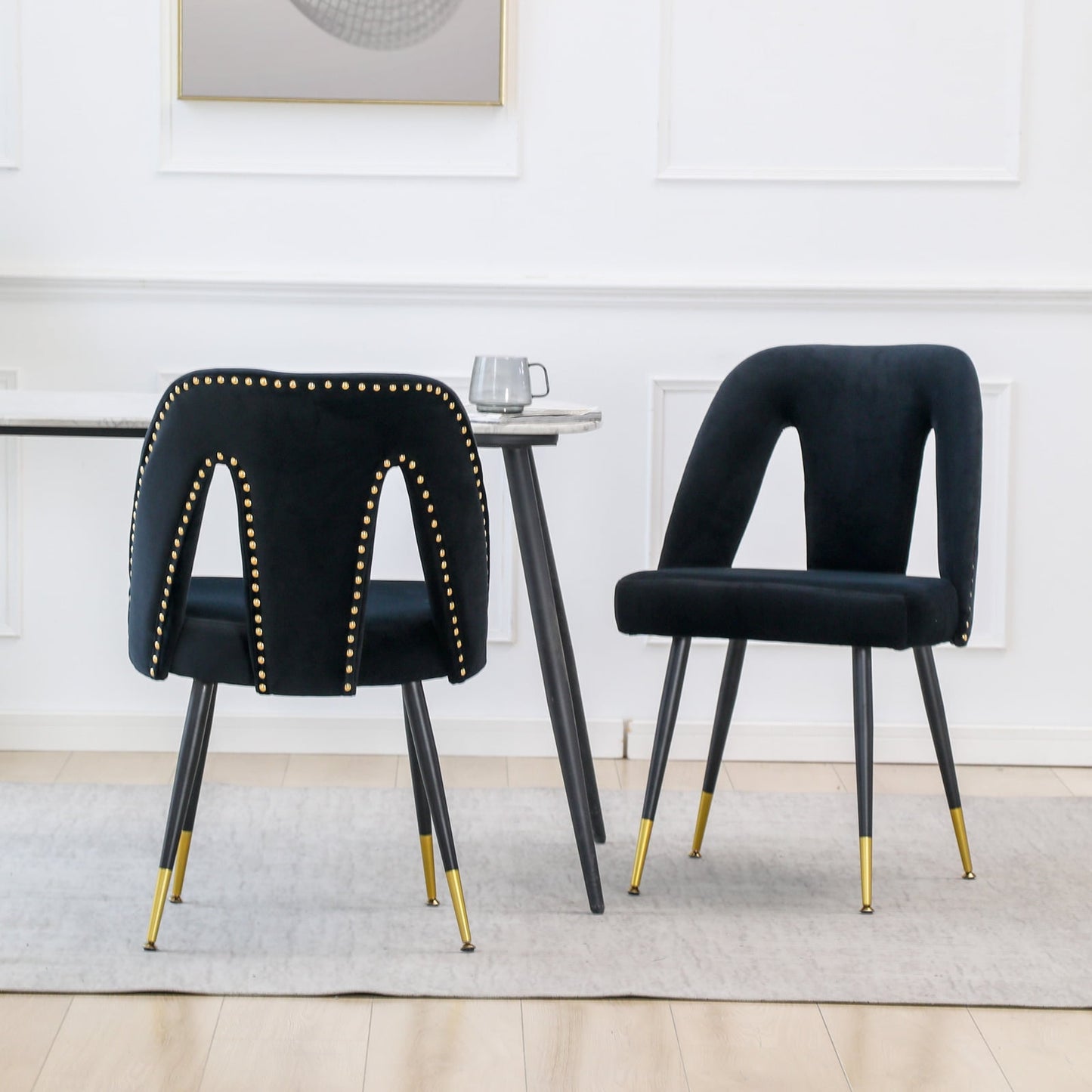 GAKMCIL Modern Velvet Upholstered Dining Chairs (Set of 2) with Nailhead Trim and Metal Legs, Weight Capacity 300lbs for Dining Room and Kitchen (Black)