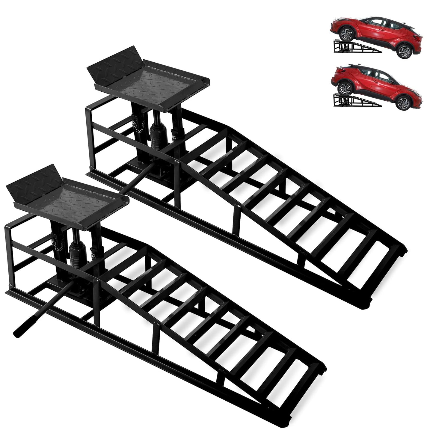 2-Pack Hydraulic Vehicle Ramps/Truck Ramps/Car Ramps: Heavy-Duty Vehicle Ramps with 5T/10000lbs Jack Load Capacity for Effortless Lifts Car and Oil Changes, Perfect for Professional or Home Garage Us