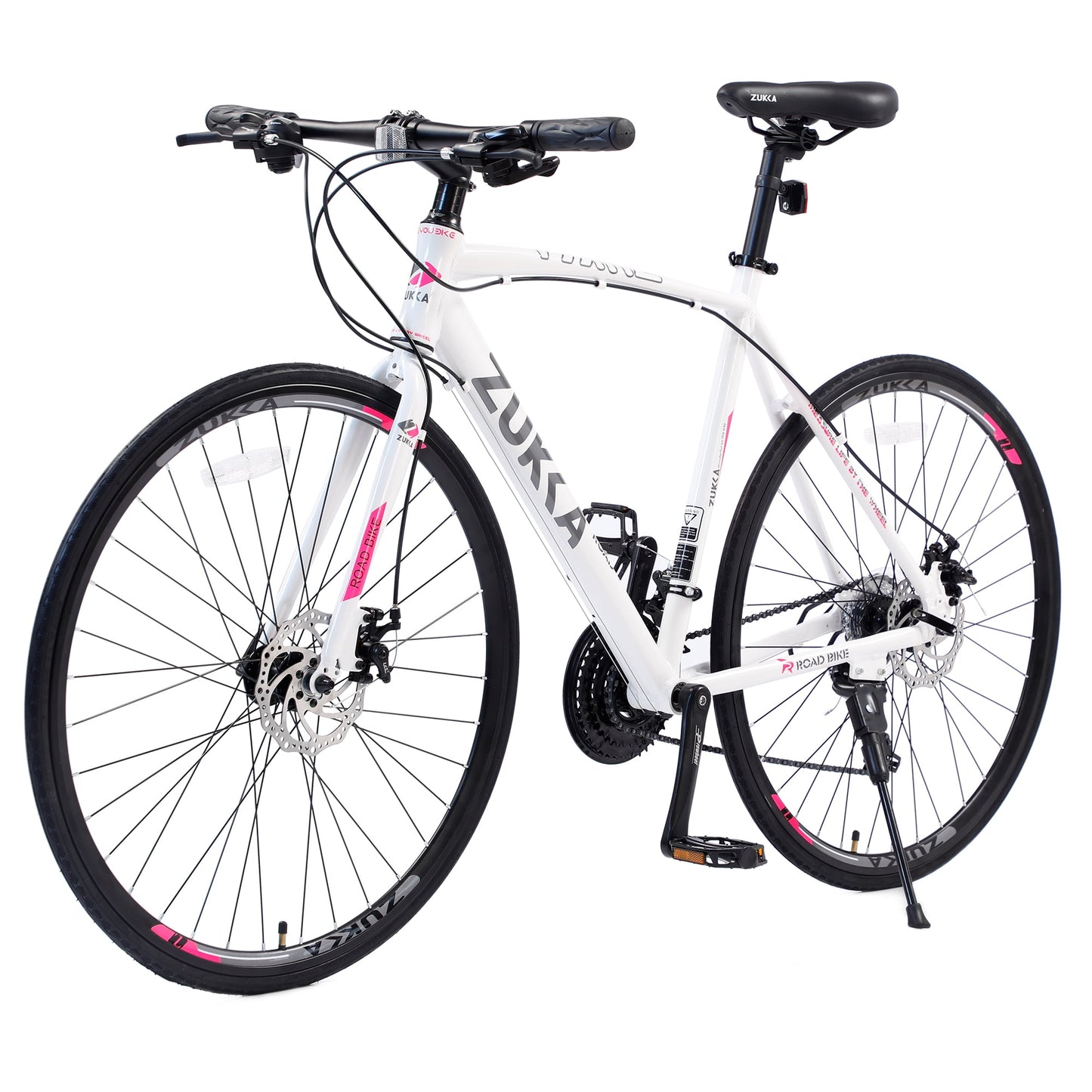 POVANLI 700C Road Bike 24 Speed Hybrid bike Disc Brake For men women's City Bicycle ,21 inch Lightweight Frame Aluminum Alloy ,Adults 14+ Years,Gift(White)
