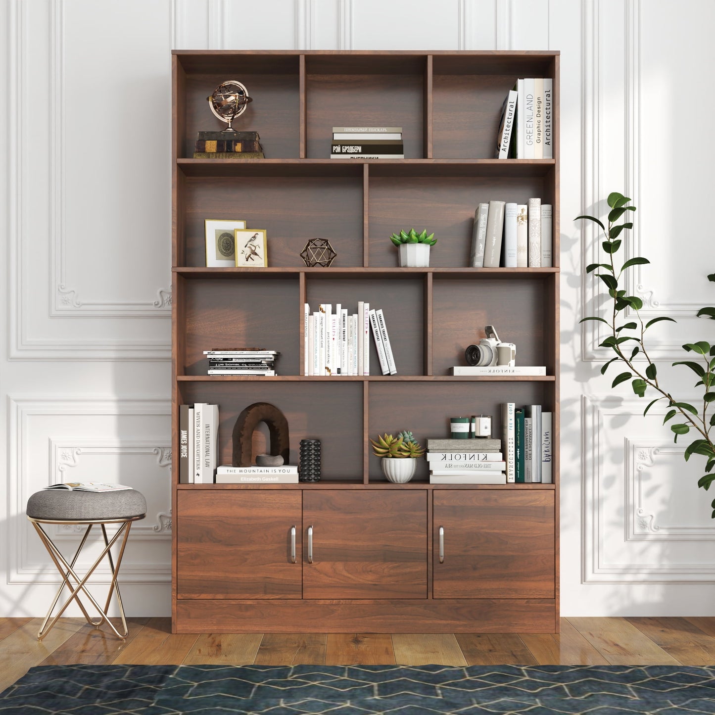 GAKMCIL 4-Tier Tall Bookshelf with 10 Cubes and 3 Doors, Open Shelf Bookcase with Cabinet, Modern Cube Storage Organizer for Living Room, and Office, Versatile & Durable Design(47.24"*9.45"*70.87")