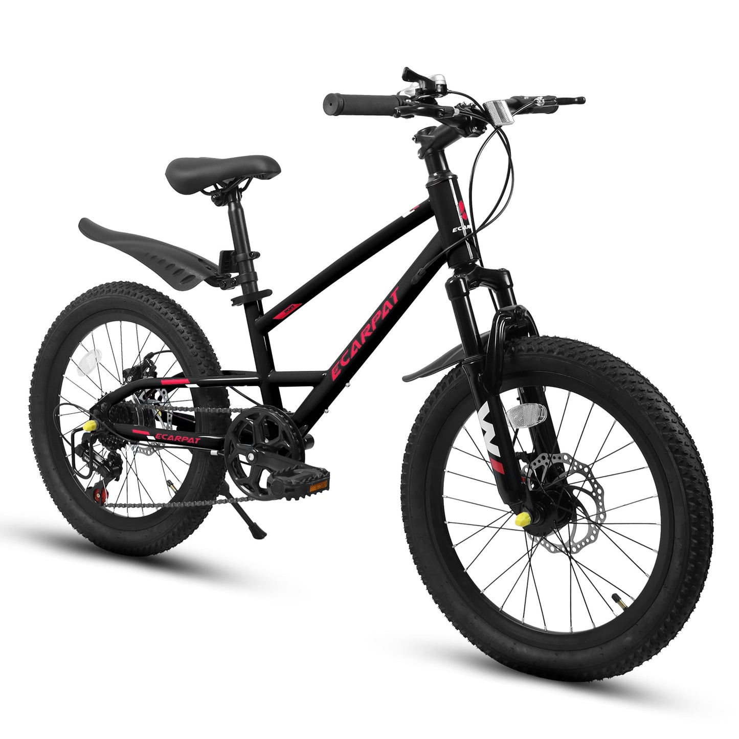 POVANLI 20" Kids Mountain Bike for 5-8 Boys & Girls with 7-Speed, Front Suspension, Dual Disc Brakes and Fender, Children's Lightweight Steel Frame Bicycle, 85% assembled for Children's Gift (Black)