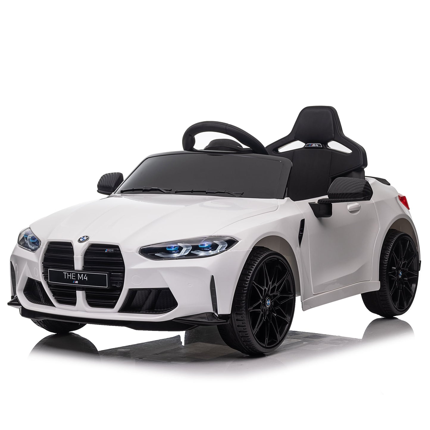 CAMSCH BMW M4 12V Kids Ride on Toy Car W/Parents Remote Control, Slow Start, 3 Speeds, Power Display, Power Drive, Shock Absorbing Suspension, USB, MP3, Bluetooth, LED light for Yr 3-8, Gift (White)