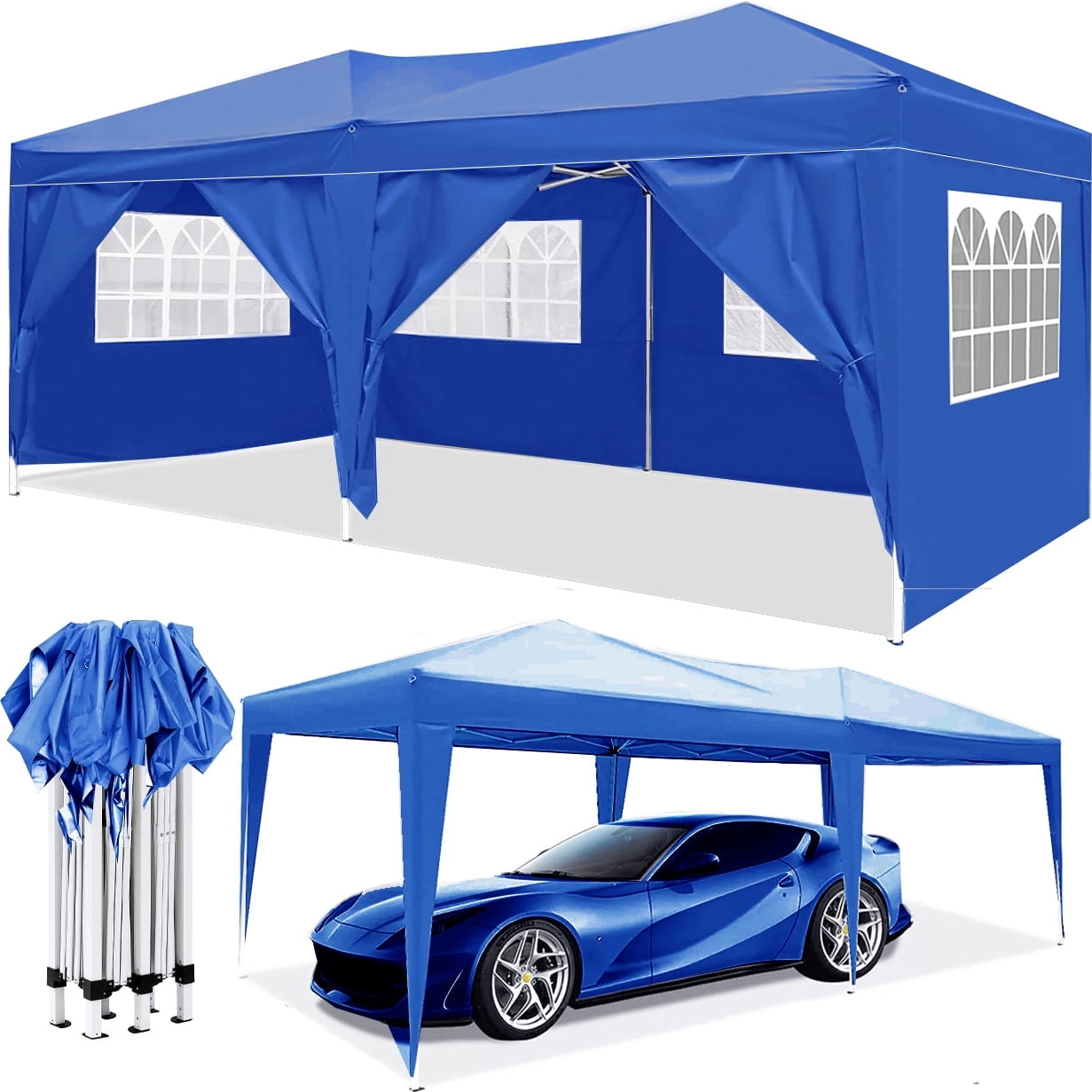 POVANLI 14.8 Ft Double Sided Outdoor Umbrella Rectangular Large with Crank ( Navy blue )