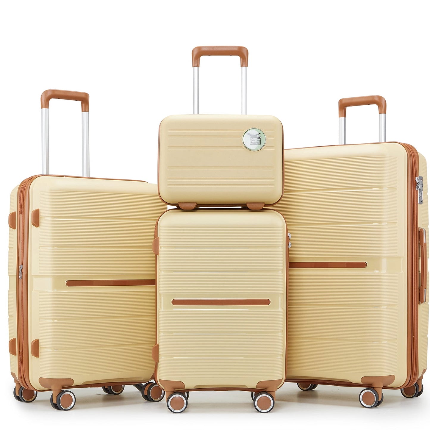 POVANLI 4 Piece Luggage Sets(14"20"24"28"), PP Hardside Lightweight & Durable suitcase, Expandable, TSA Lock, Spinner Wheels, Airline Approved,(Apricot Cream)