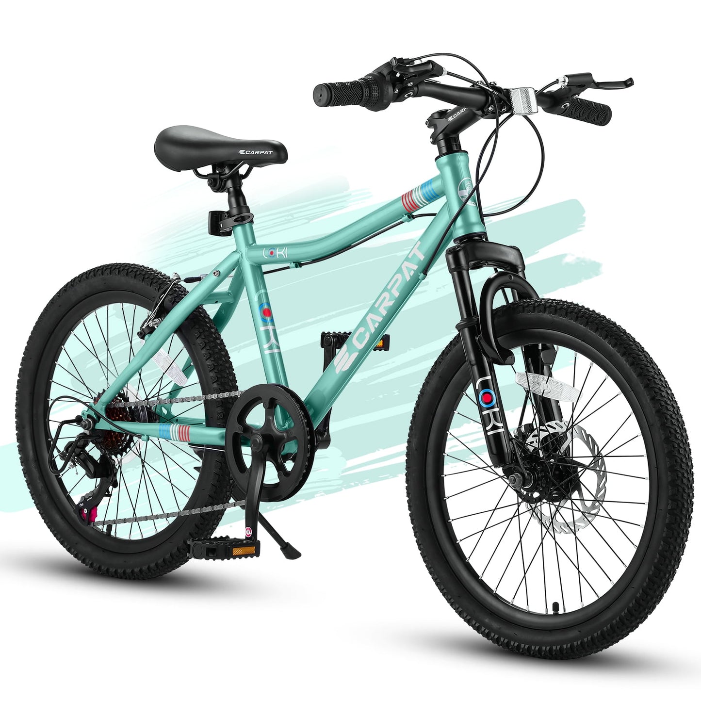 POVANLI S20101 Ecarpat 20 Inch Kids Bike, Boys Girls Mountain Bike Ages 8-12, 7 Speed Teenager Children Kids' Bicycles, Front Suspension Disc U Brake, 14 Inch Height Steel Frame