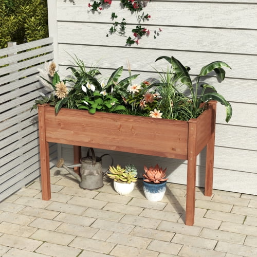 POVANLI 48''* 24''*30'' Raised Garden Bed with Legs, Elevated Wooden Planter Box, Thick Legs w/Liner for Outdoor Gardening Plants Flowers Fruits Vegetable Herb Growing