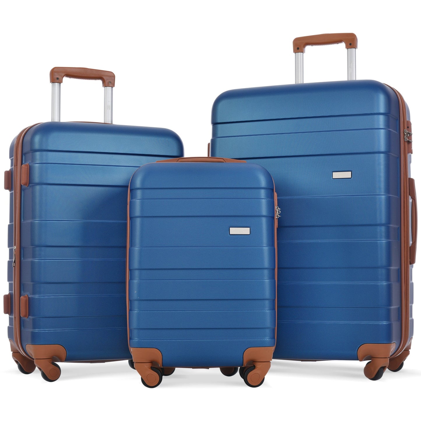 POWANLI 3 Piece Luggage Sets, ABS Hardside Carry On Luggage, Spinner Wheels, TSA Lock, Airline Approved, Lightweight Durable Suitcase,(20"24"28")( navy and brown)
