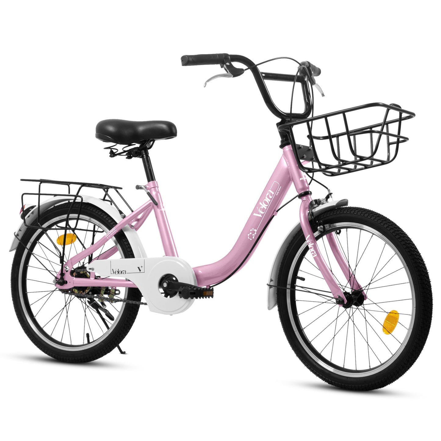 POVANLI 20" Kids Bike for 5-8 Boys & Girls with Basket, Rear Seat, Chain Guard, Coaster Brake & V-Brake, Children's Lightweight Steel Frame Bicycle, 85% assembled for Children's Gift (Pink)