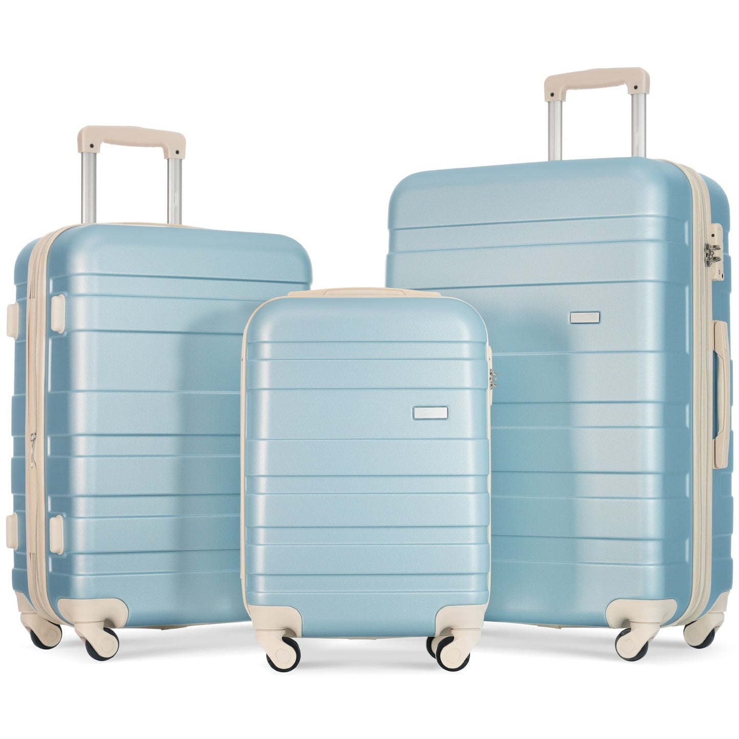 POVANLI 3 Piece Luggage Sets, ABS Hardside Carry On Luggage, Spinner Wheels, TSA Lock, Airline Approved, Lightweight Durable Suitcase,(20"24"28")( golden blue and beige)