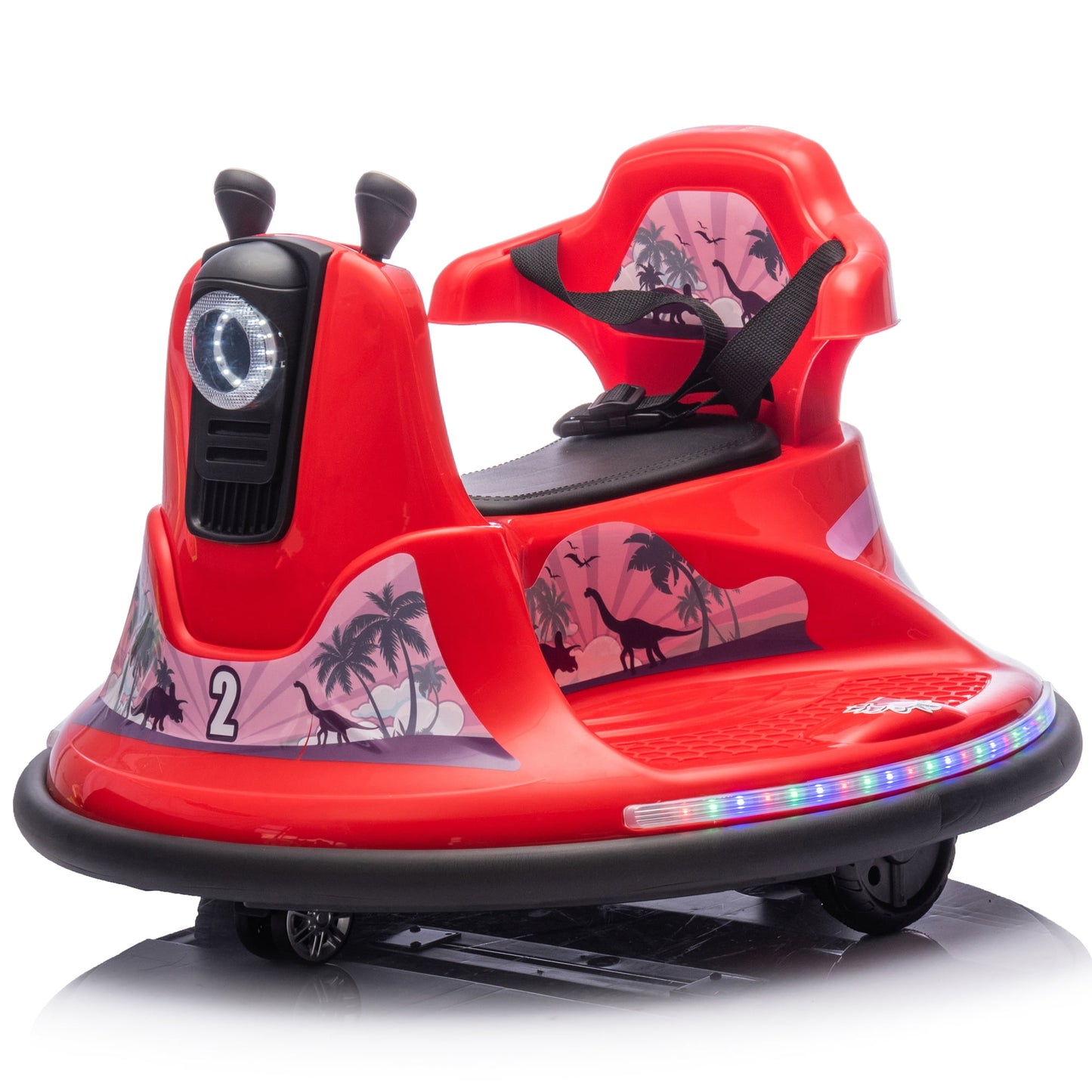 CAMSCH 12V Kids Ride on Bumper Car W/Parents Control, Slow Start, Power Display, Rotate 360 Degrees, Bumper Strip, Light Belt, MP3, Bluetooth, Bonus Stickers for Children Aged 2-5, Gift (Red)