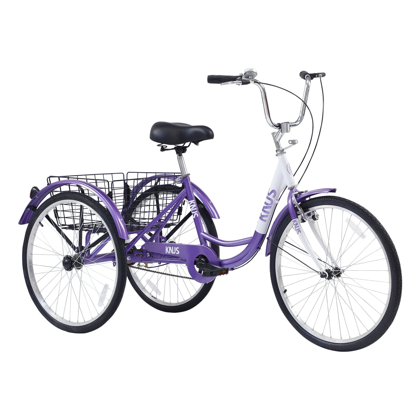 POVANLI Versatile 24'' 3-Wheel Bicycles Adult Tricycle with storage Basket for Convenience and Utility, Load capacity 330lb, Suitable for height 4'11'' - 5'9'', Purple (Gift)