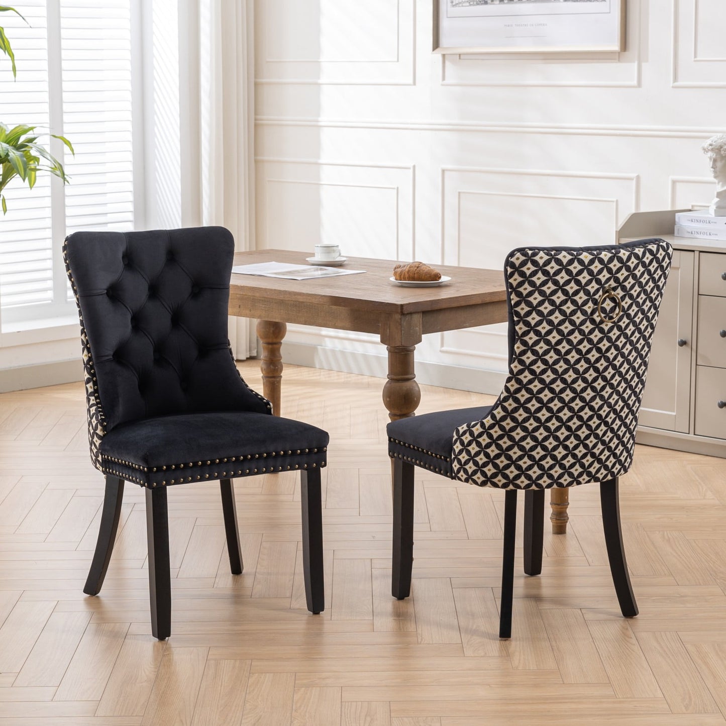 POVANLI Velvet Dining Chairs Set of 2,Upholstered Dining Chairs with Wood Legs Nailhead Trim,High-end Tufted Solid Wood Contemporary Dining Table Set for Living Room,Bedroom, Kitchen Black