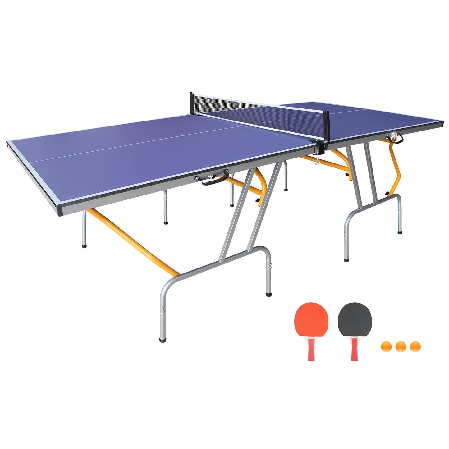 POVANLI 8FT Mid-Size Table Tennis Table Foldable & Portable Ping Pong Table Set for Indoor Games with Net, 2 Table Tennis Paddles and 3 Balls, 96.06''(L) x 48.03''(W) x 29.92''(H)