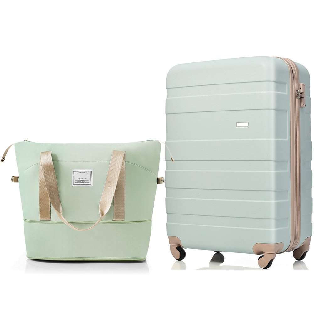 POVANLI 20" Two-piece suitcase set with Expandable Travel Bag Set, ABS Hardside Carry On Luggage, Spinner Wheels, TSA Lock, Airline Approved, Lightweight Durable Suitcase, (grey green)