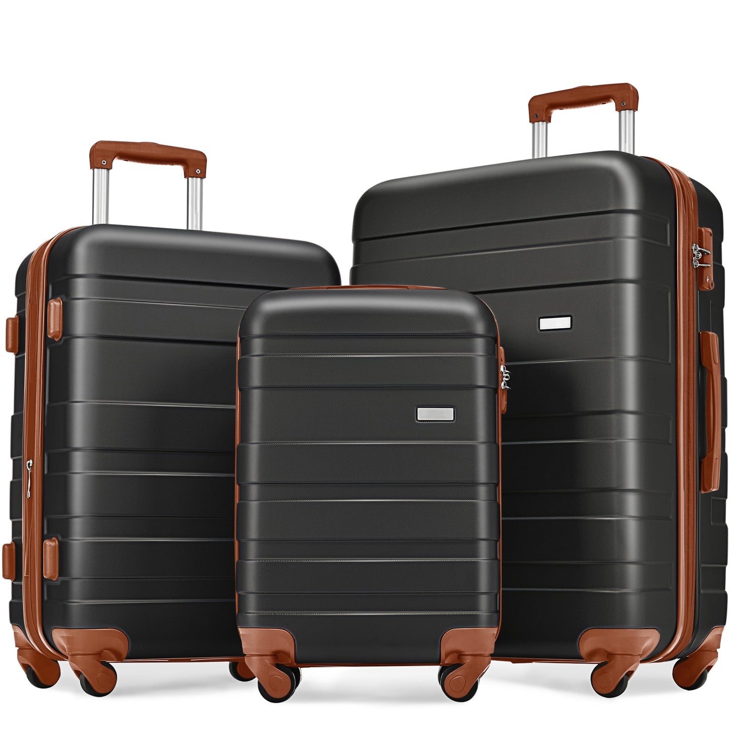 POVANLI 3 Piece Luggage Sets, ABS Hardside Carry On Luggage, Spinner Wheels, TSA Lock, Airline Approved, Lightweight Durable Suitcase,(20"24"28")(black and brown)