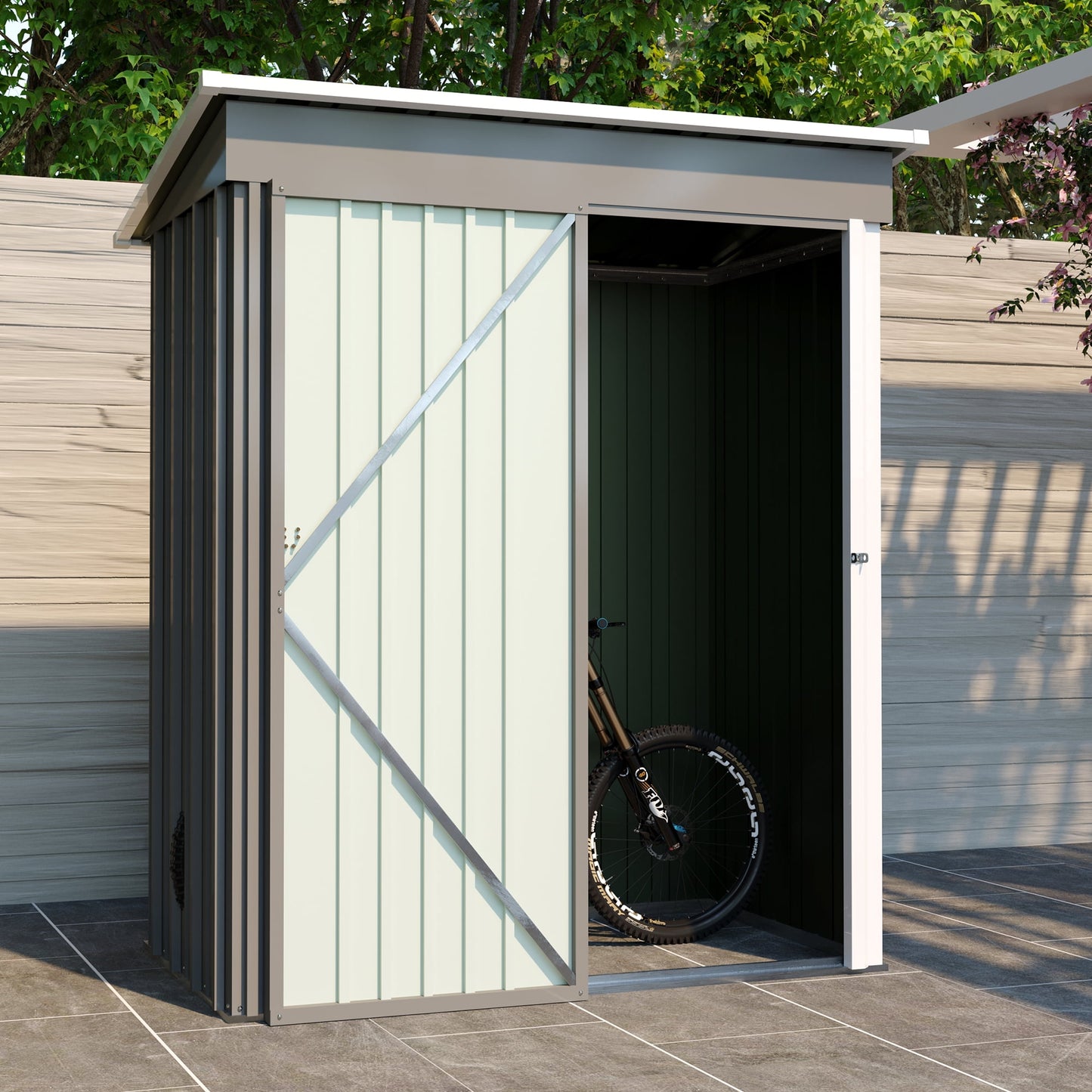 POVANLI 5*3FT Outdoor Storage Shed ,Tool Shed with Sloping Roof and Lockable Door,Metal Shed for Backyard Garden Patio Lawn, Grey