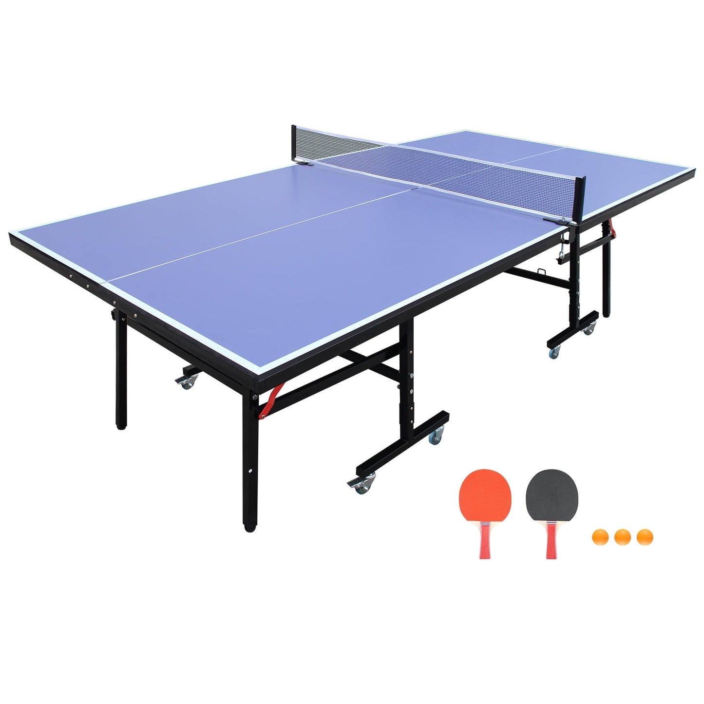 CAMSCH 8FT Mid-Size Table Tennis Table Foldable & Portable Ping Pong Table Set for Indoor Games with Net, 2 Table Tennis Paddles and 3 Balls, Indoor Table Tennis Tables, 96''(L) x54''(W) x 30''(H)