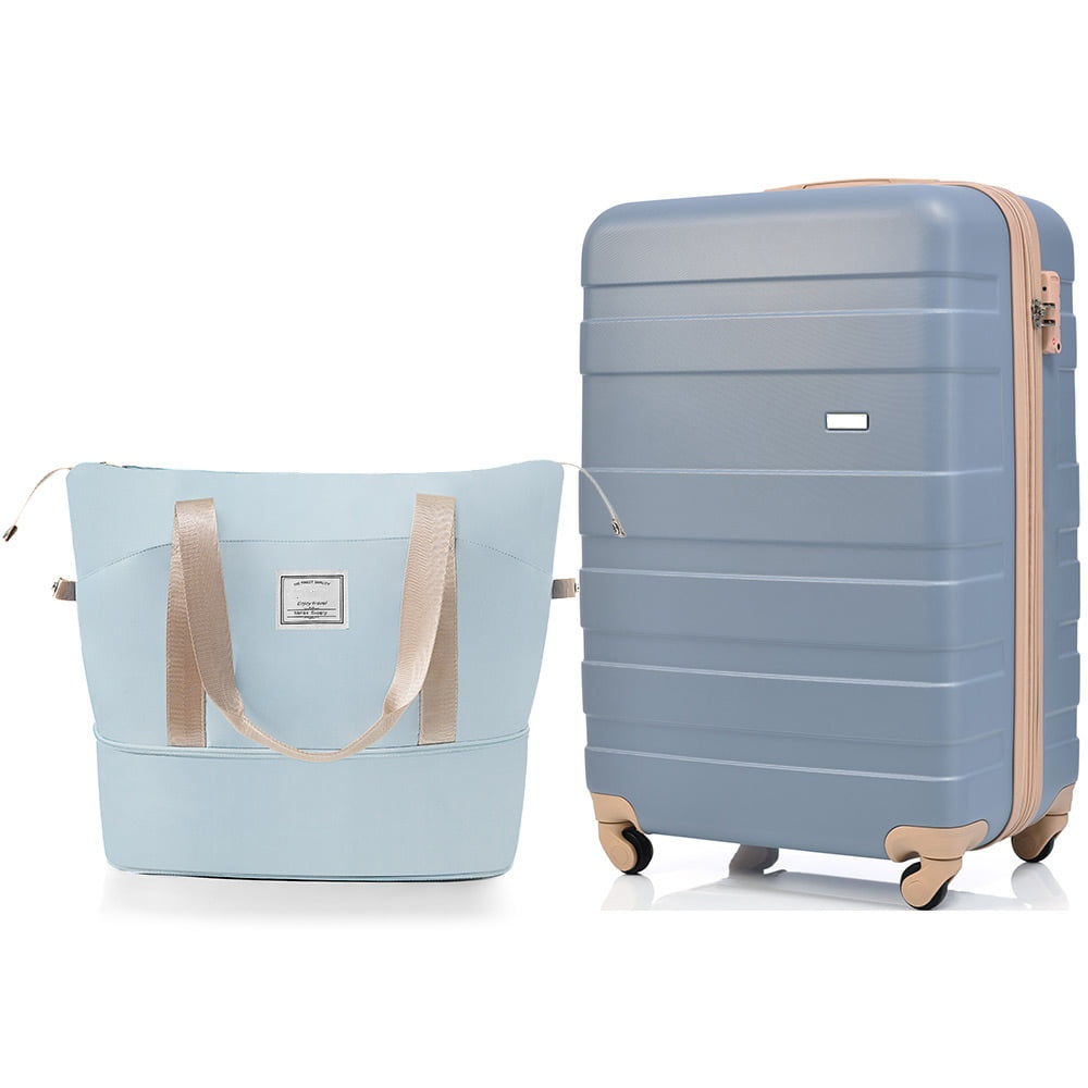 POVANLI 20" Two-piece suitcase set with Expandable Travel Bag Set, ABS Hardside Carry On Luggage, Spinner Wheels, TSA Lock, Airline Approved, Lightweight Durable Suitcase, (light blue)