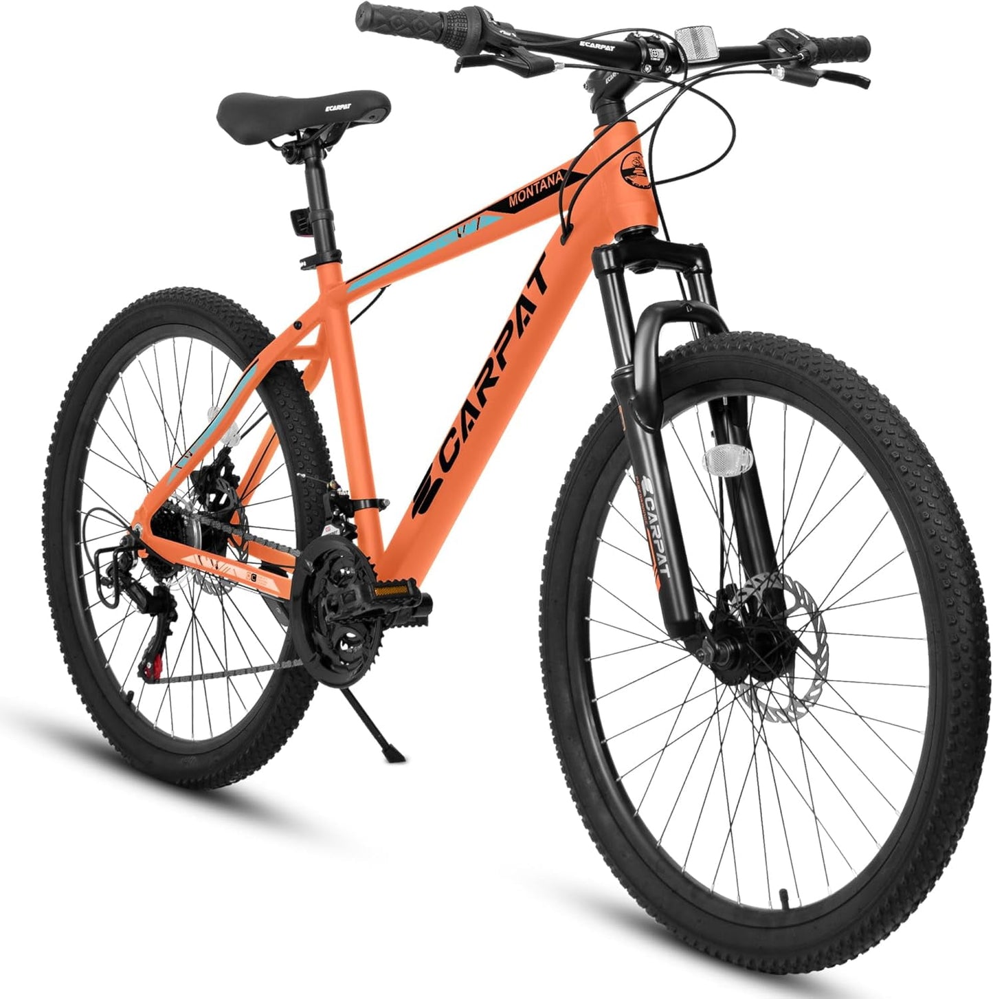 POVANLI 26 inch Mountain Bike Adults ages 14+ years aluminum frame shock absorbing front fork bike 21-speed disc brake mountain Bicycles,85% assembled comfort adjustable seat,Gift(Orange)