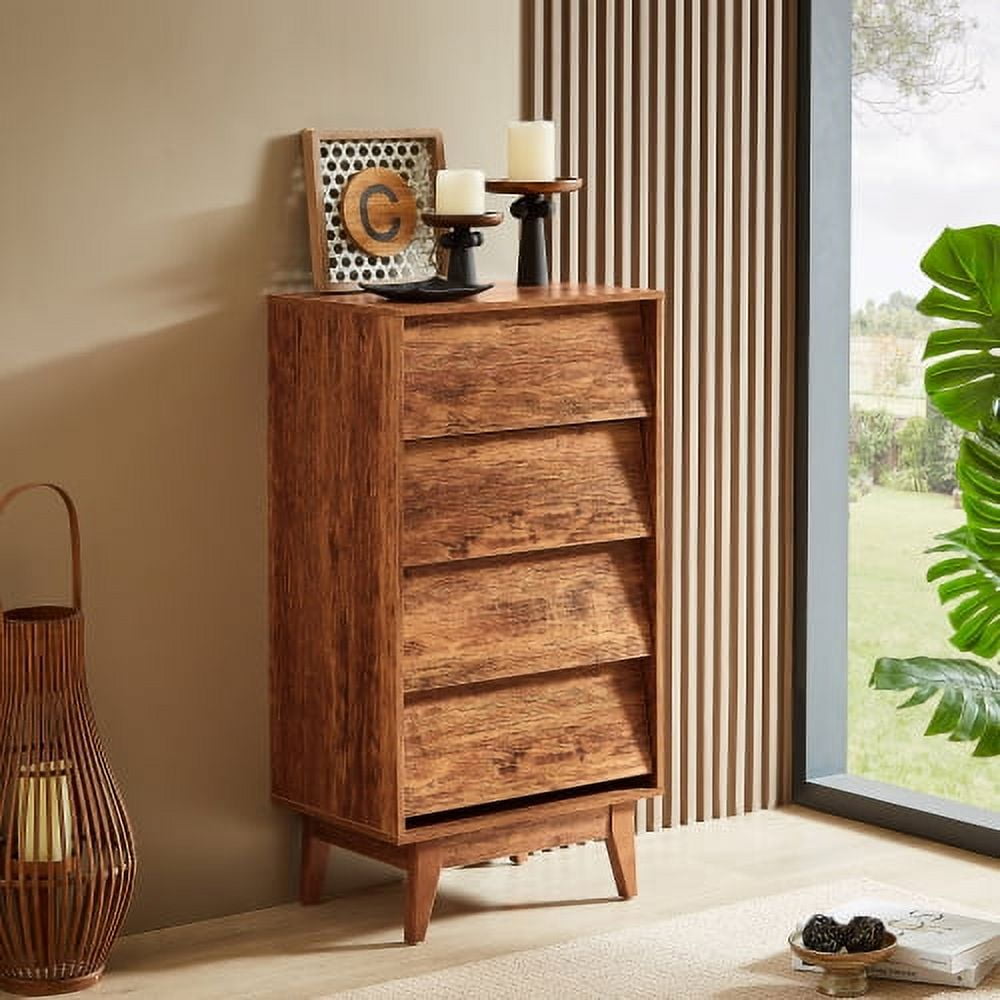 POVANLI 4 Drawer Double Dresser Features Vintage-style and Bevel Design