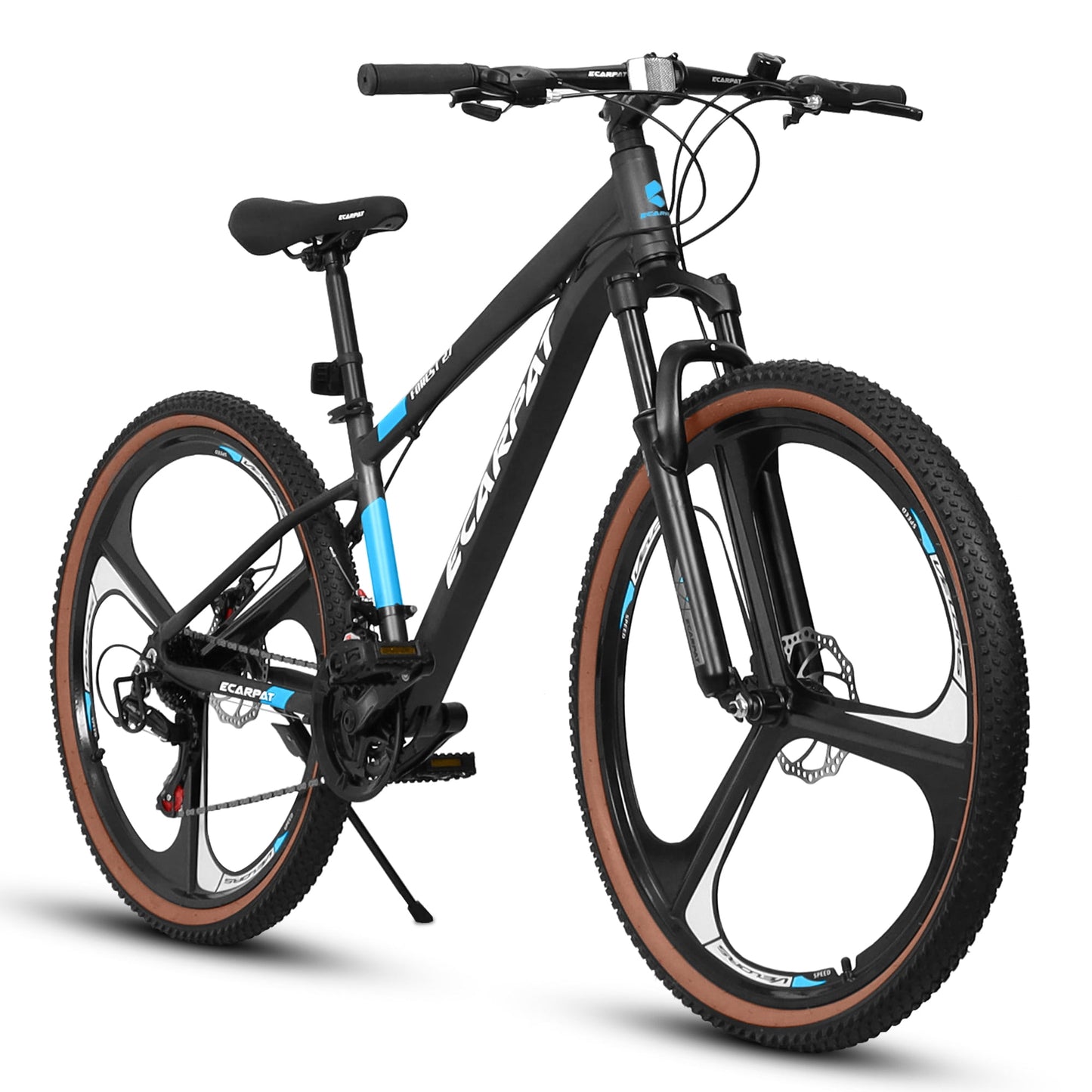 POVANLI 27.5" Aluminum Mountain Bike for Men and Women, 21 Speeds MTB with Dual Disc Brakes,Lock-Out Suspension Fork, Mens Mountain Bike Bicycle, Easy to Assembly, Gray&Blue(Gift)