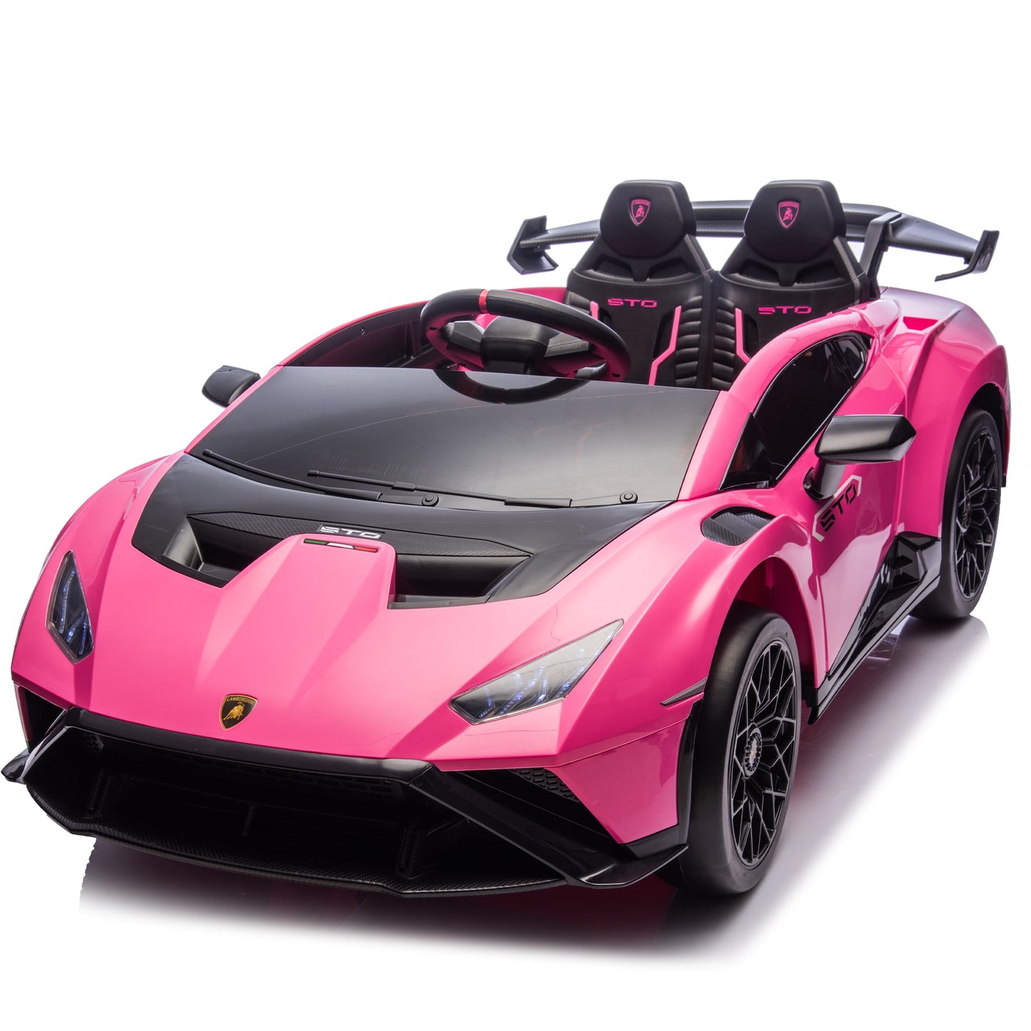 POVANLI Lamborghini Huracan Sto 24V Kids Electric Ride on Drift Car W/Parents Control,Slow Star,2 Speeds,Power Display,Foam Wheels,360° Spin,LED Lights,MP3,USB,Bluetooth for Children Aged 3-8(Pink)