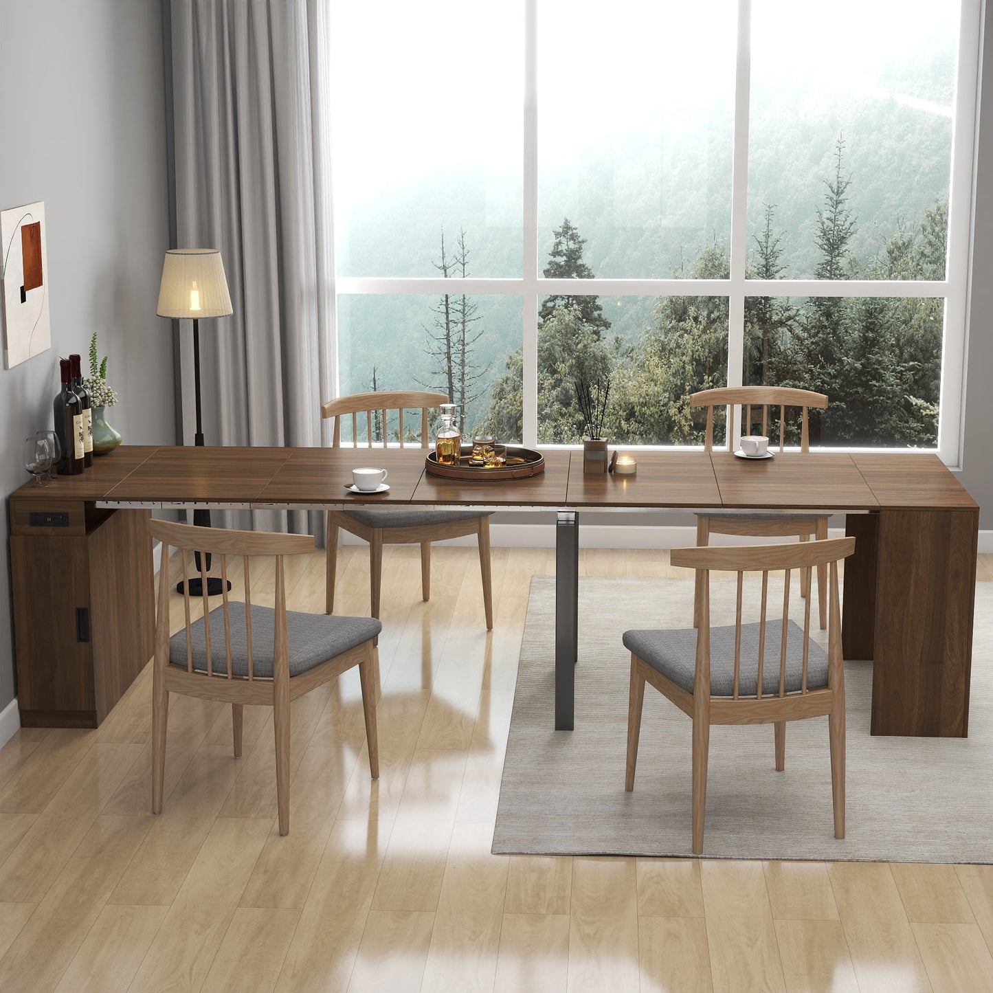 GAKMCIL 23.62"-118.11" Multifunctional Extendable Console Table for 2-10, Modern Rectangle Dining Table with Power Outlet, Storage Space for Party, Weddings, Meetings and Celebrations (Walnut)