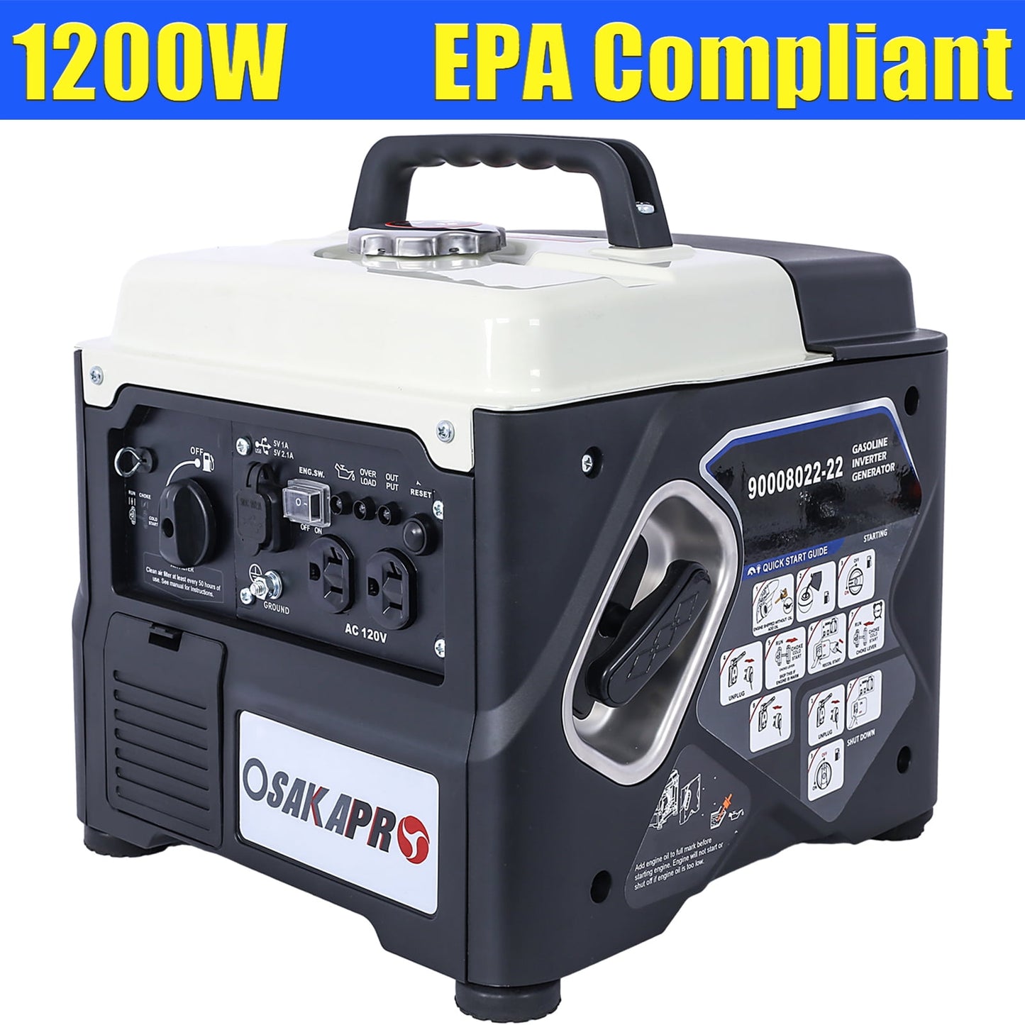 POVANLI 1200W ultra-quiet gas engine,Portable Inverter Generator, EPA Compliant, with Carrying Handle,Eco-Mode Feature, Ultra Lightweight for Backup Home Use & outdoor Camping,white