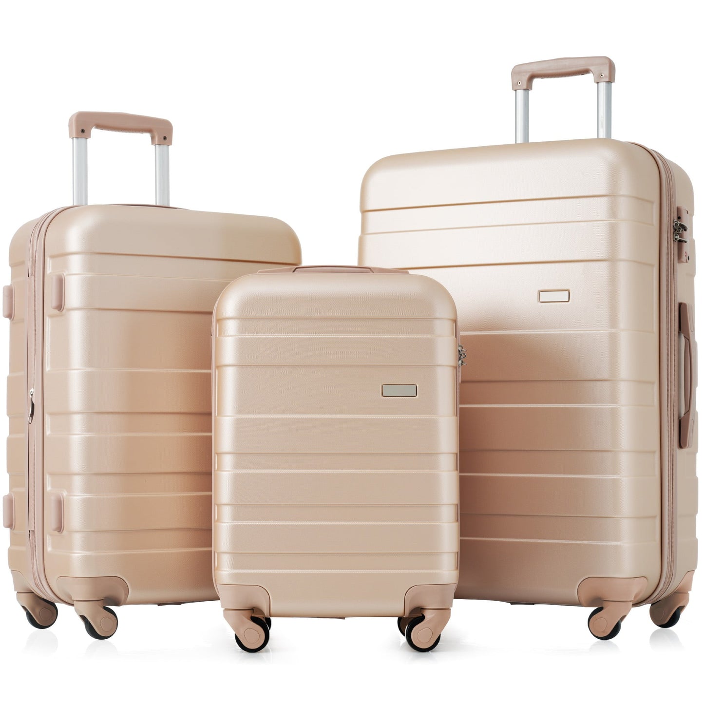 POVANLI 3 Piece Luggage Sets, ABS Hardside Carry On Luggage, Spinner Wheels, TSA Lock, Airline Approved, Lightweight Durable Suitcase,(20"24"28"”)( Champagne)