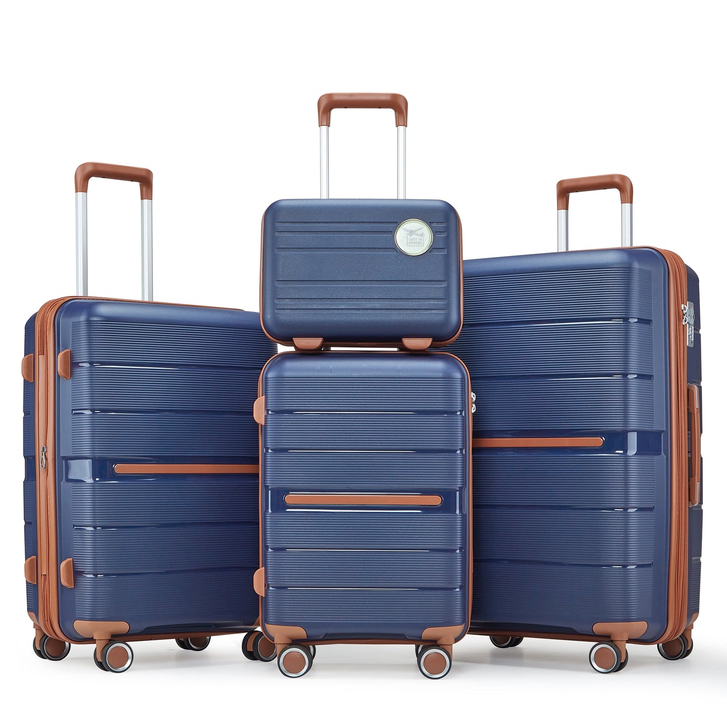 POVANLI 4 Piece Luggage Sets(14"20"24"28"), PP Hardside Lightweight & Durable suitcase, Expandable, TSA Lock, Spinner Wheels, Airline Approved,(Blue)