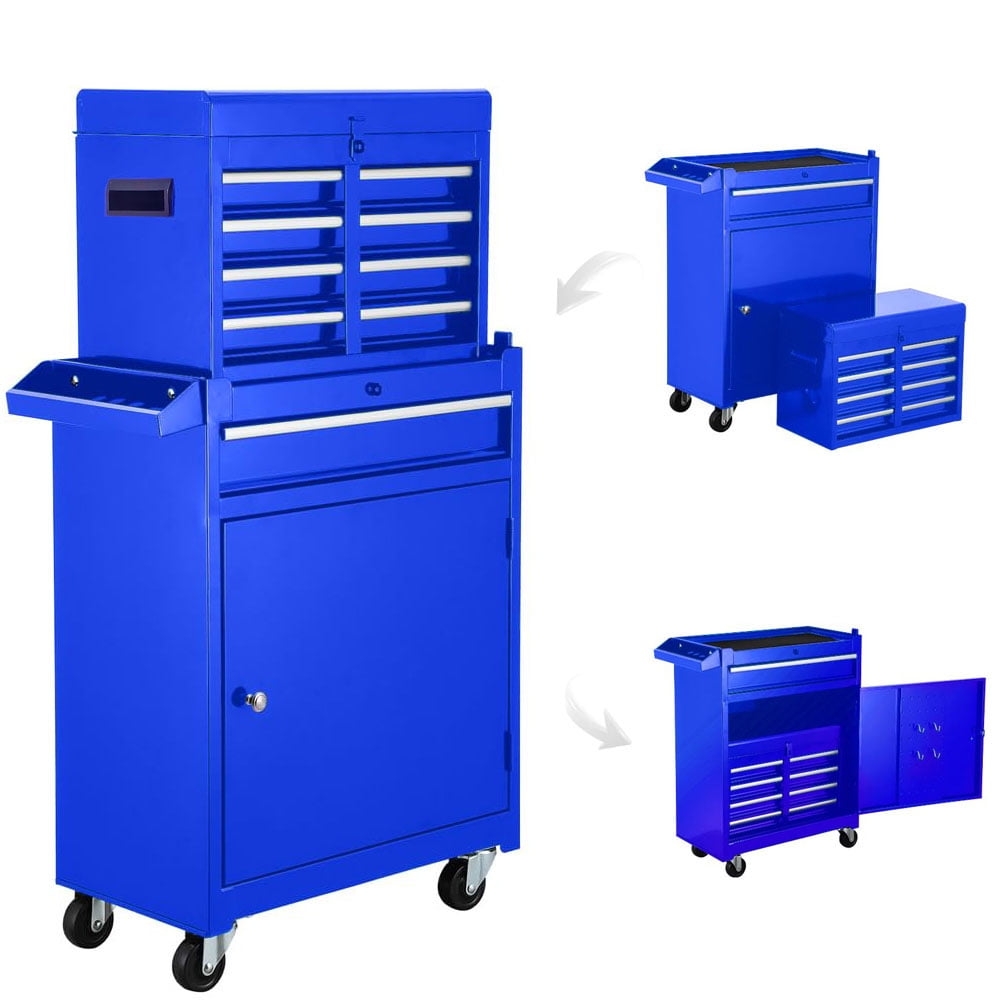 POVANLI Detachable 5-Drawer Rolling Tool Chest with Bottom Cabinet and One Adjustable Shelf/Locking System for Garage Workshop Warehouse Repair Shop