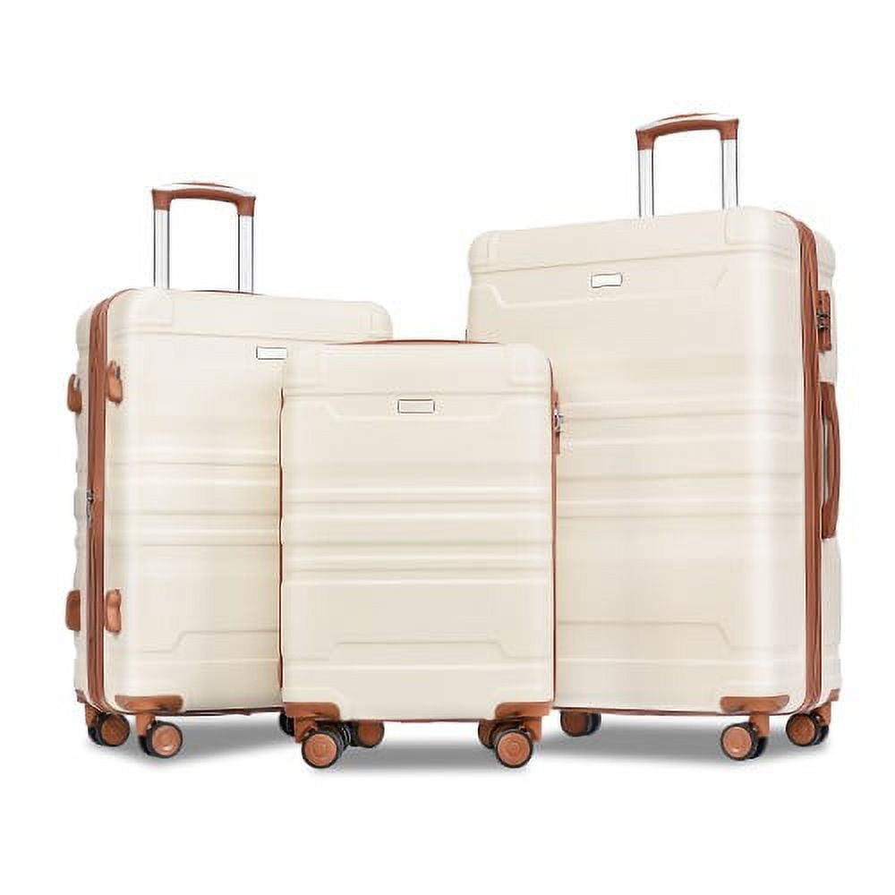 POVANLI 3Pcs Luggage Sets New Model Expandable ABS Hardshell,Luggage Hardside Lightweight Durable Suitcase sets Spinner Wheels Suitcase with TSA Lock 20''24''28''(Beige and Brown)