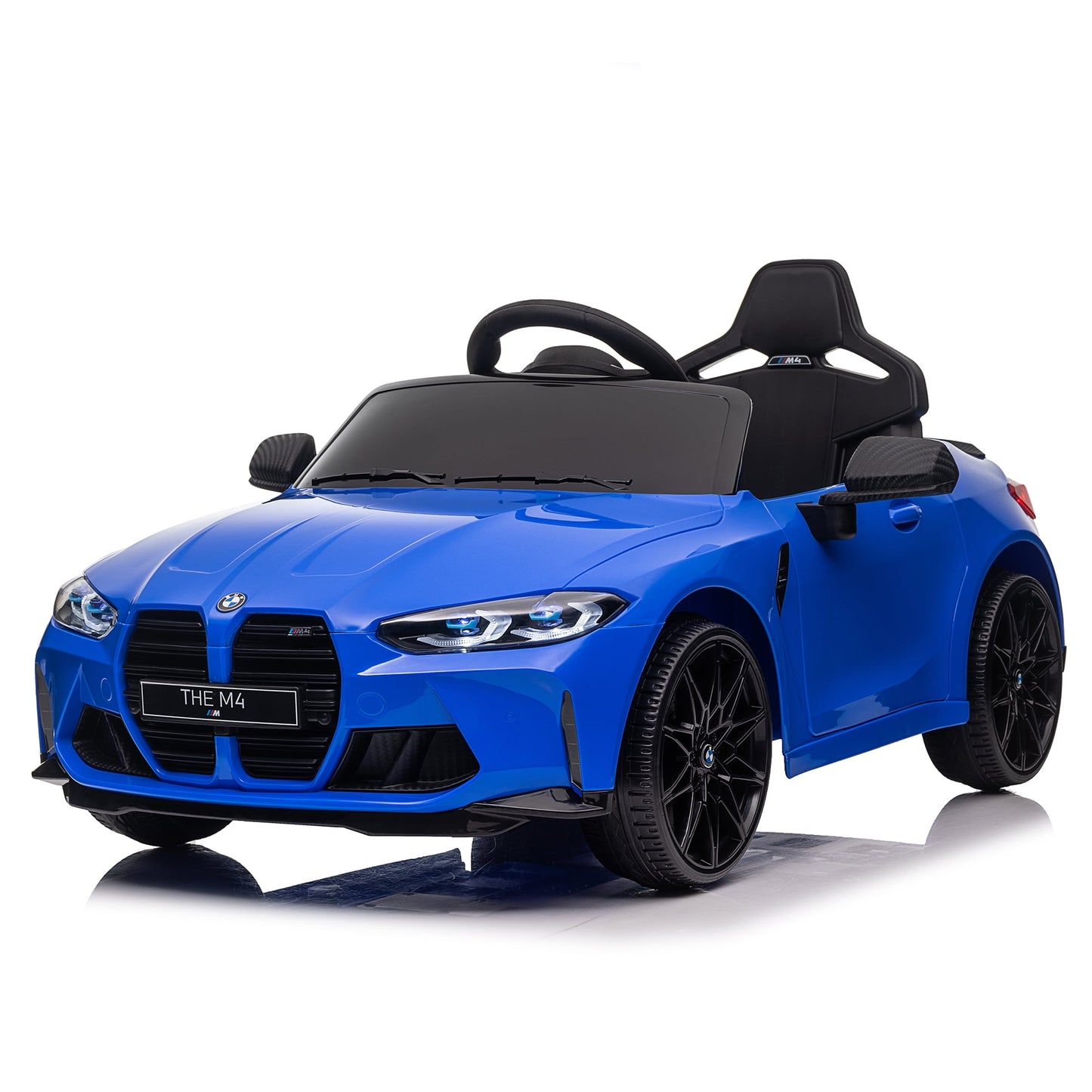 CAMSCH BMW M4 12V Kids Ride on Toy Car W/Parents Remote Control, Slow Start, 3 Speeds, Power Display, Power Drive, Shock Absorbing Suspension, USB, MP3, Bluetooth, LED light for Yr 3-8, Gift (Blue)
