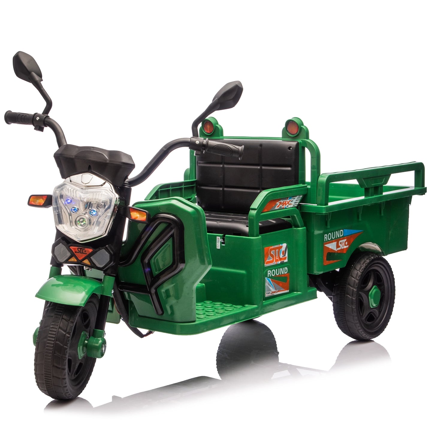 POVANL 12V Kids Ride on Electric Toy Truck,Cargo Tricycle Bike with Slow Start,Long Battery Life,Wide Seat,Anti-Slip Wheels,Large Storage Space,MP3,Bluetooth,USB,LED for Children Aged 3-7 Gift(Green)